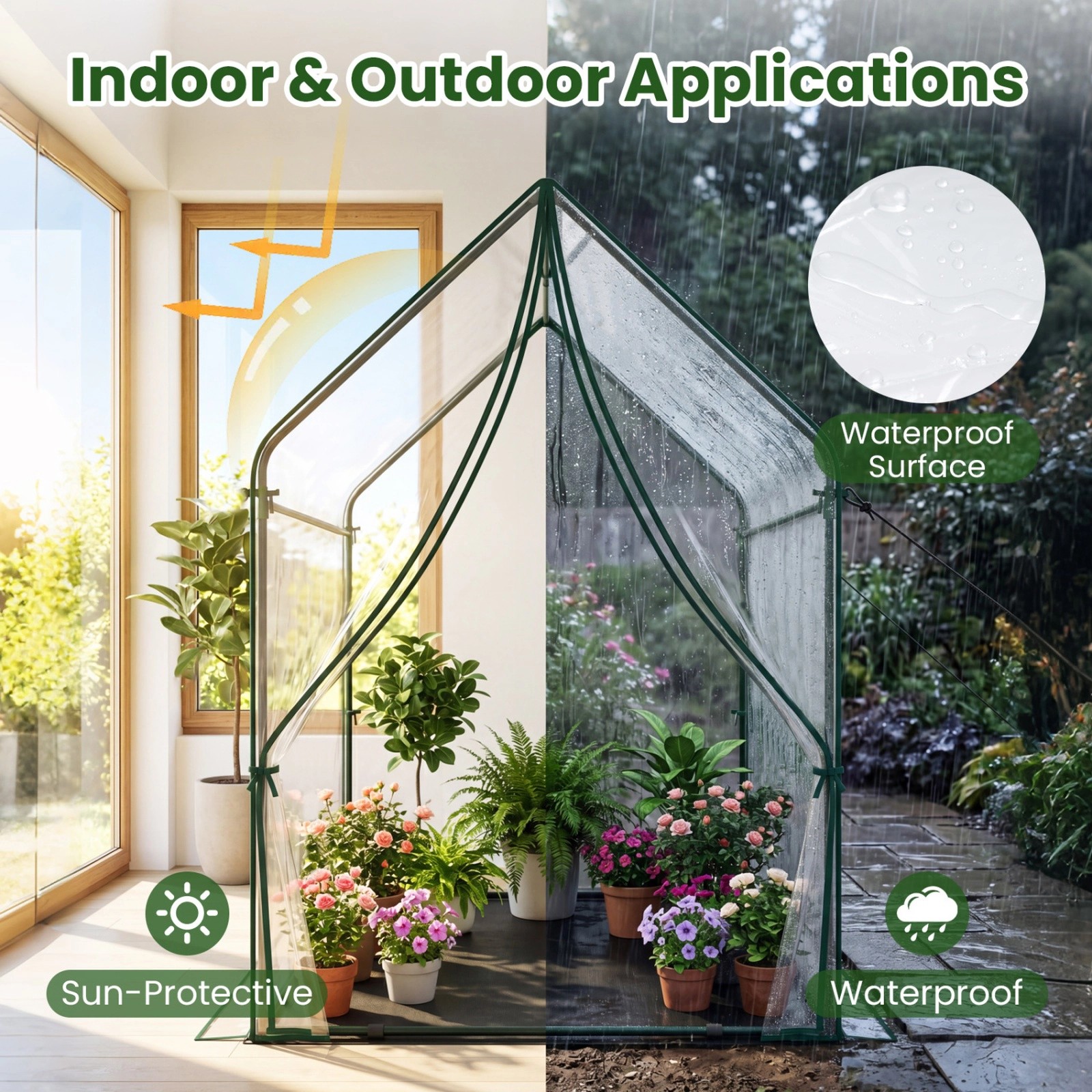 SUGIFT Clear 36-in x 36-in Mini Greenhouse with Metal Frame Waterproof Bottom Mat and Ground Stakes