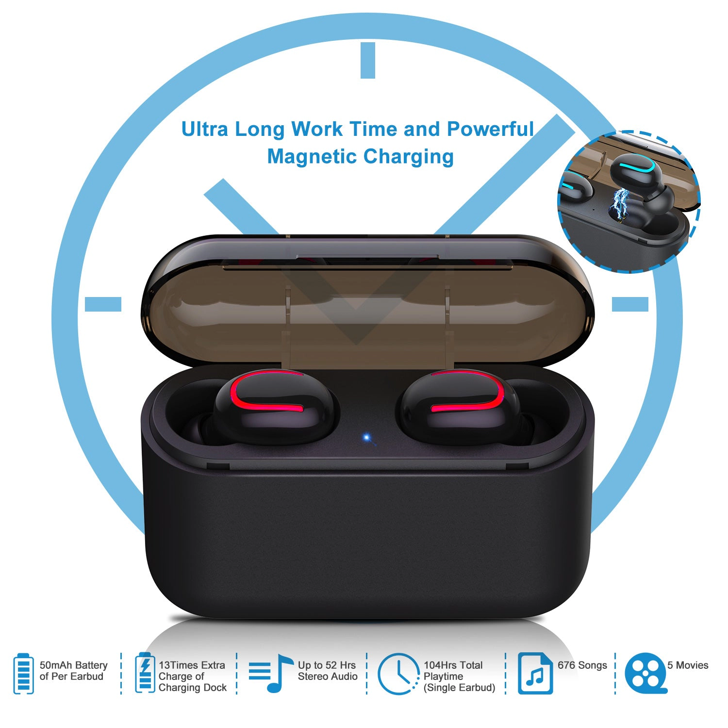 GBruno Wireless 5.0 Earbuds With Charging Dock