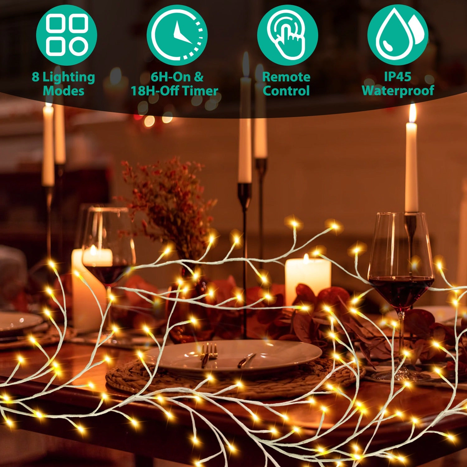 GBruno 144-LED Birch Garland String Lights With Timer