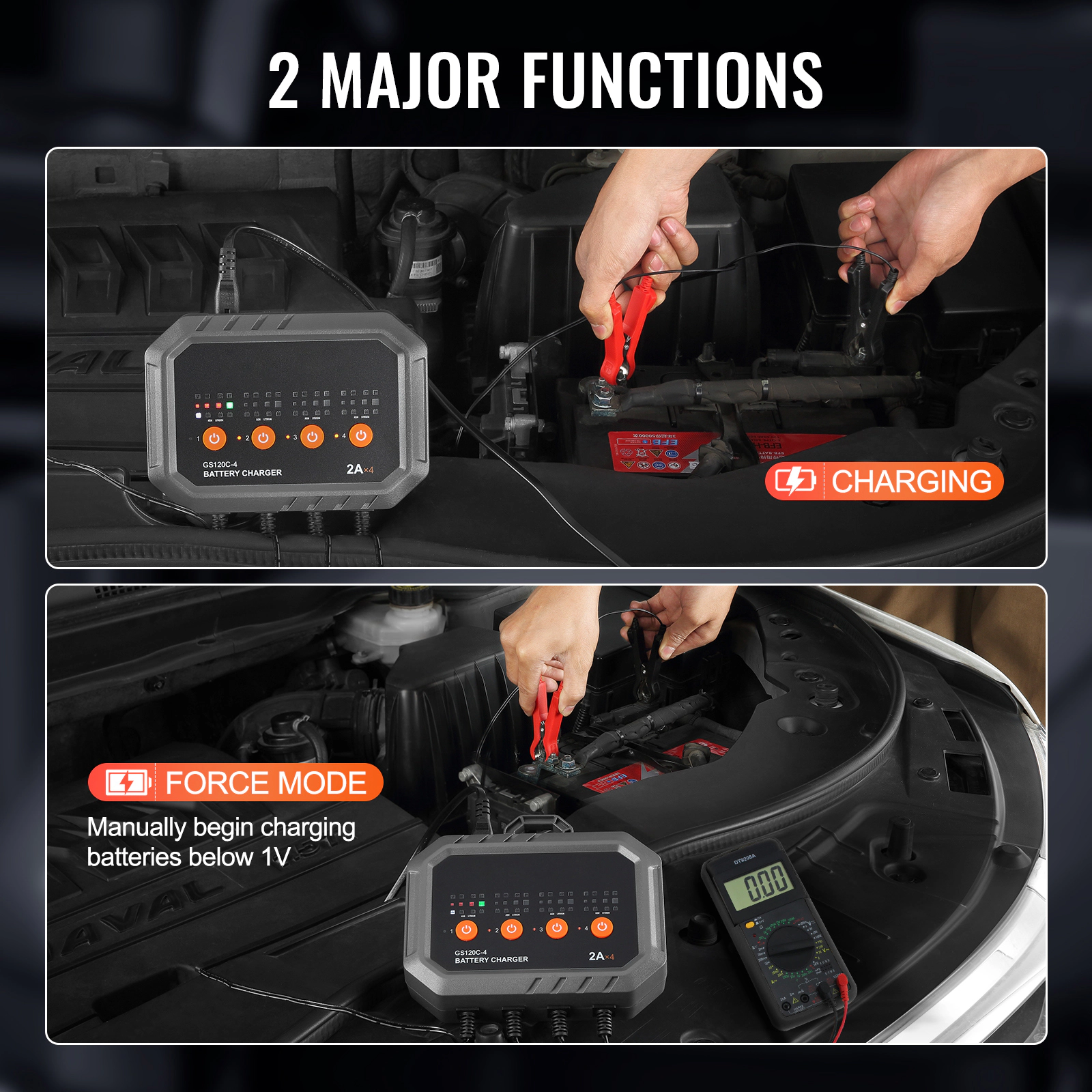HONGGE Smart Battery Charger Lithium LiFePO4 Lead-Acid AGM / Gel SLA Car with LCD Display Trickle