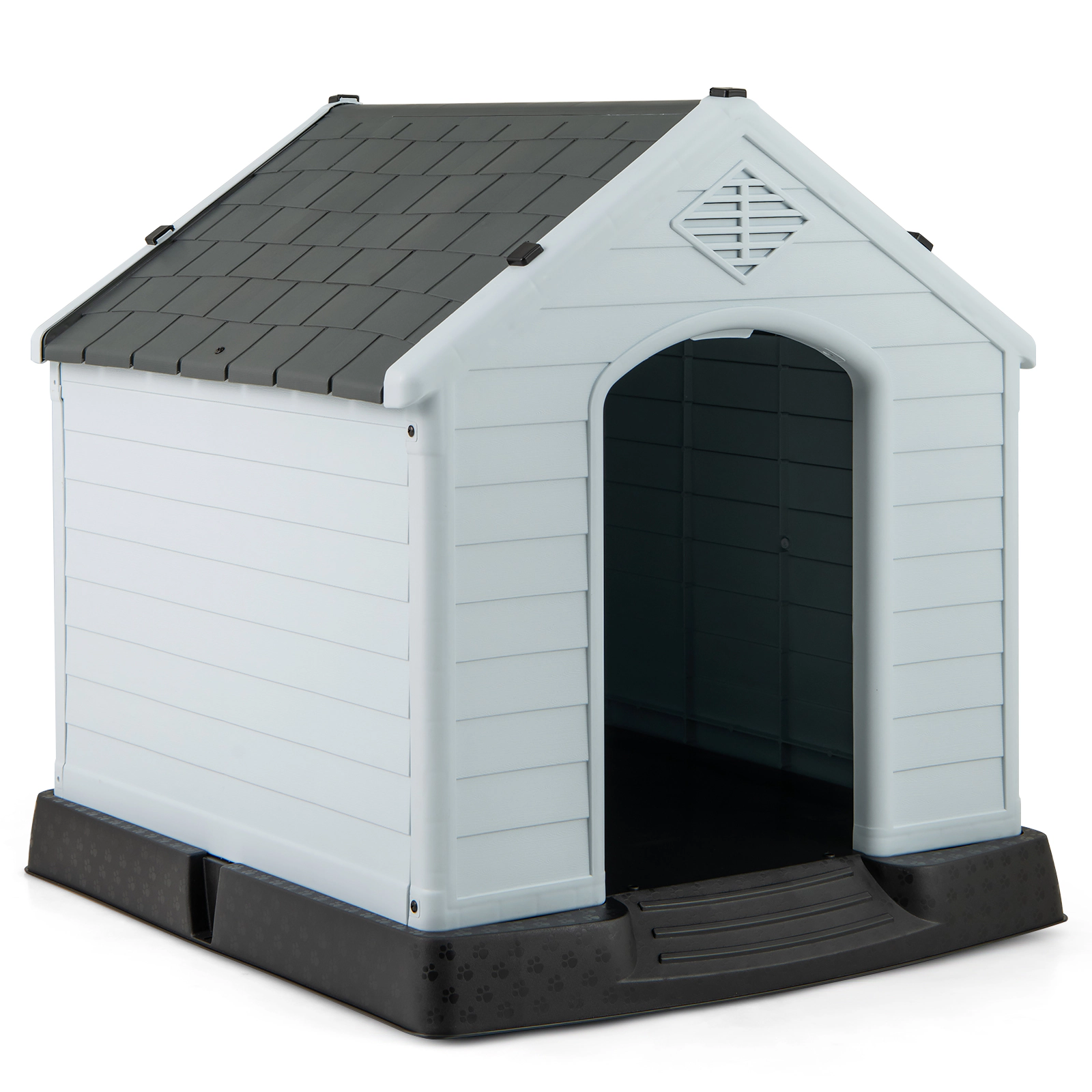 SUGIFT Gray Waterproof Plastic Dog House with Elevated Floor and Vented Roof 27-in W 25-in D 28-in H