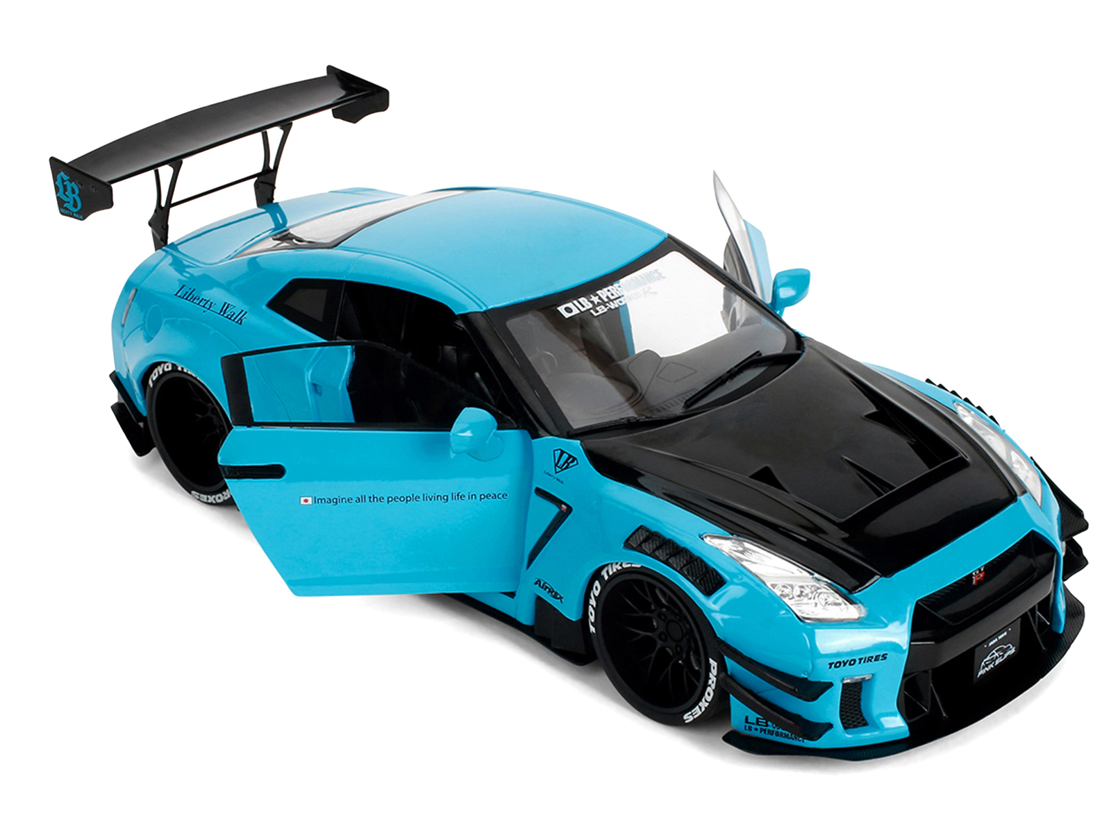 Jada Nissan GT-R (R35) Liberty Walk Body Kit 2.0 RHD (Right Hand Drive) Blue with Black Hood "Pink Slips"