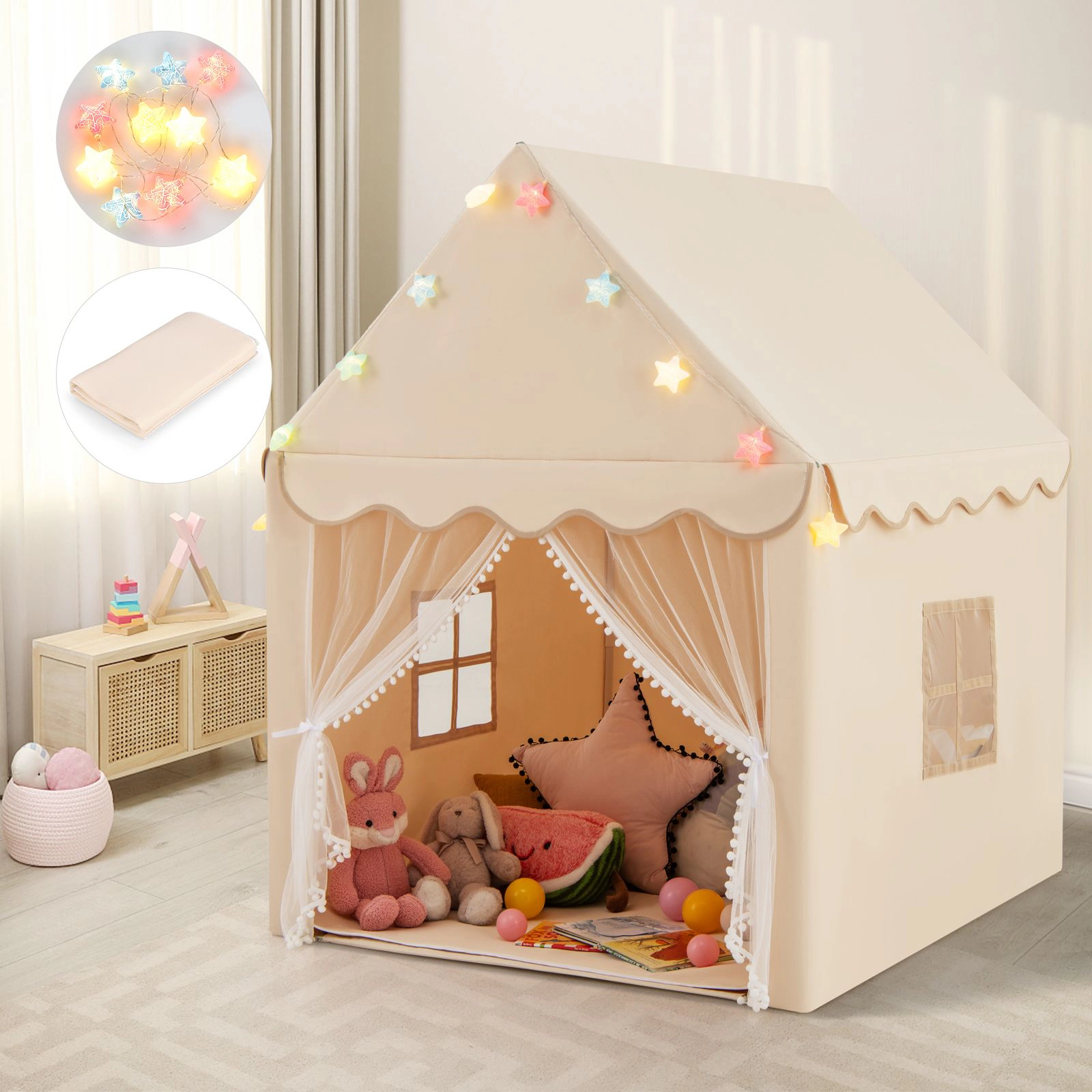 SlickBlue Large Kids Playhouse Tent with Mesh Windows and Curtains