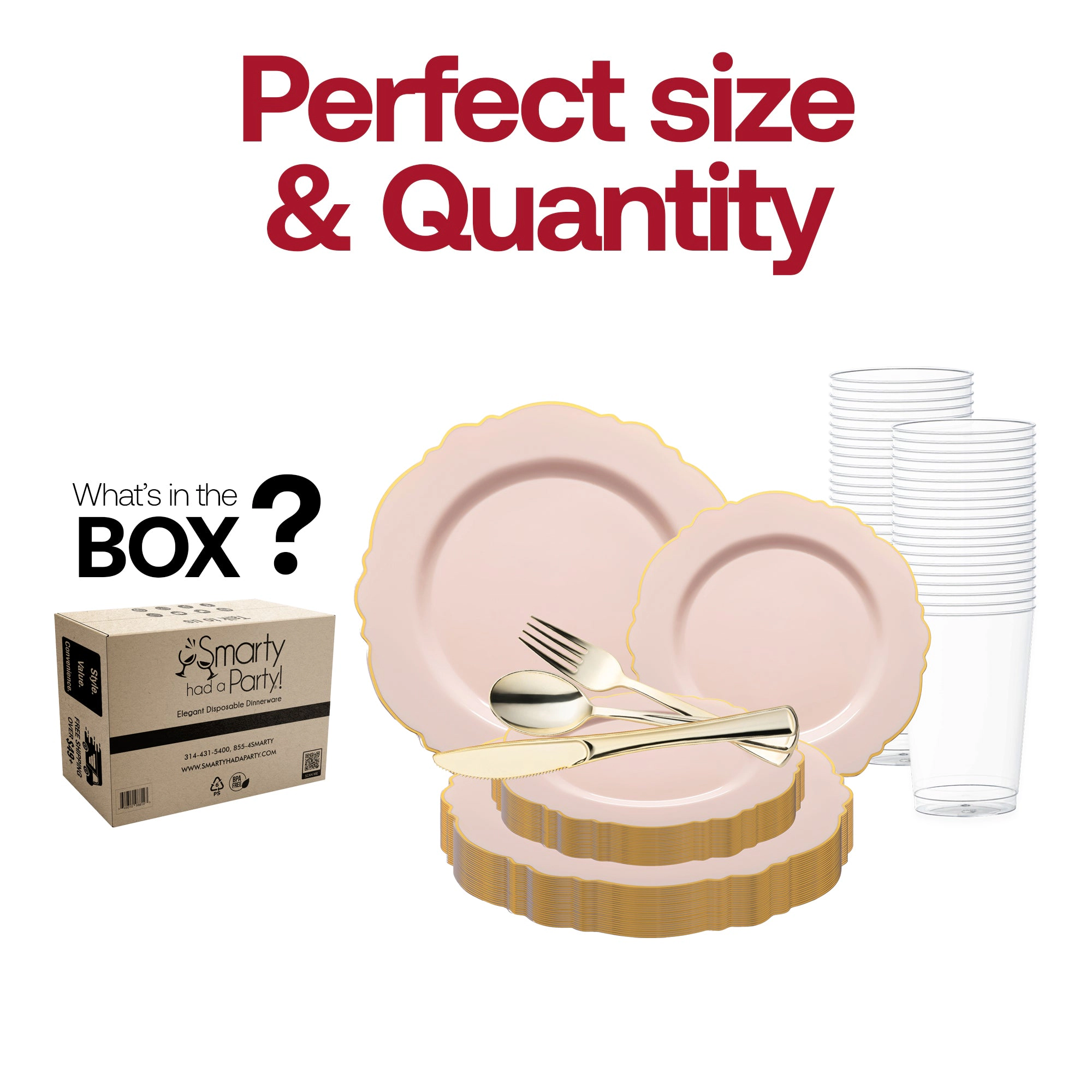 Smarty Had A Party with Gold Rim Round Blossom Disposable Plastic Wedding Value Set