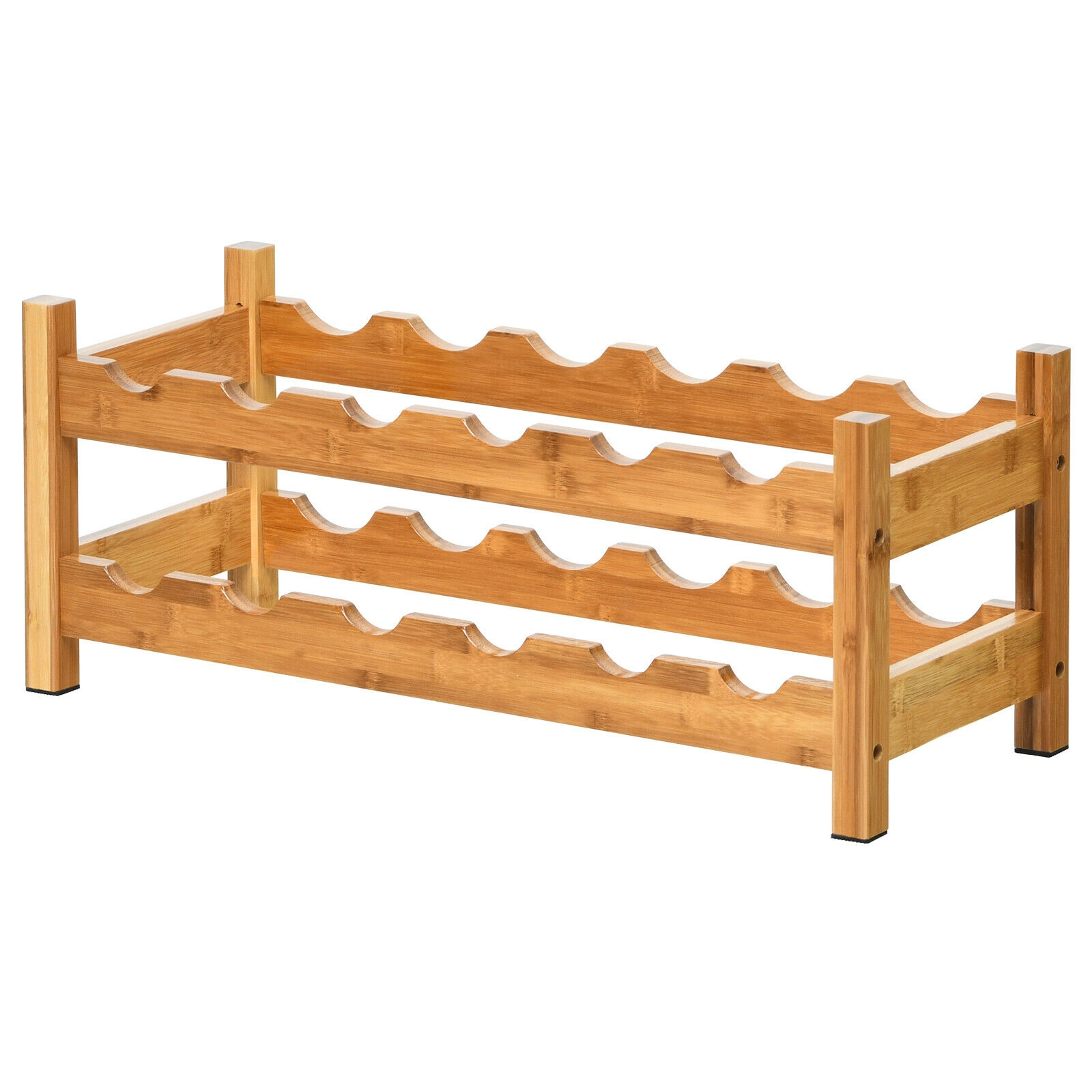 SUGIFT 2-Tier Bamboo Wine Rack Natural Countertop Storage Shelf for 12 Bottles
