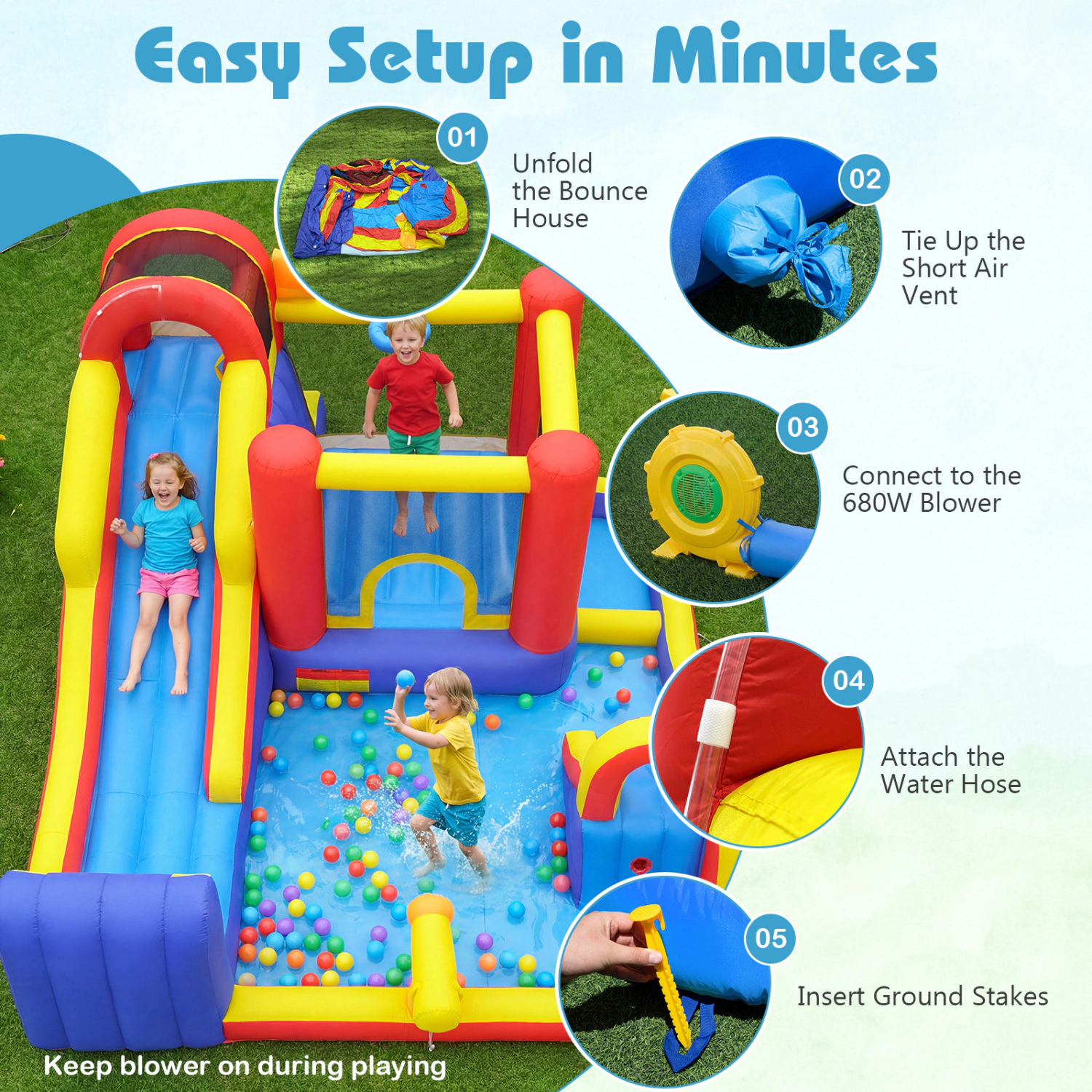 LJG Kids 7-in-1 Outdoor Bounce House with Dual Slides (without Blower)