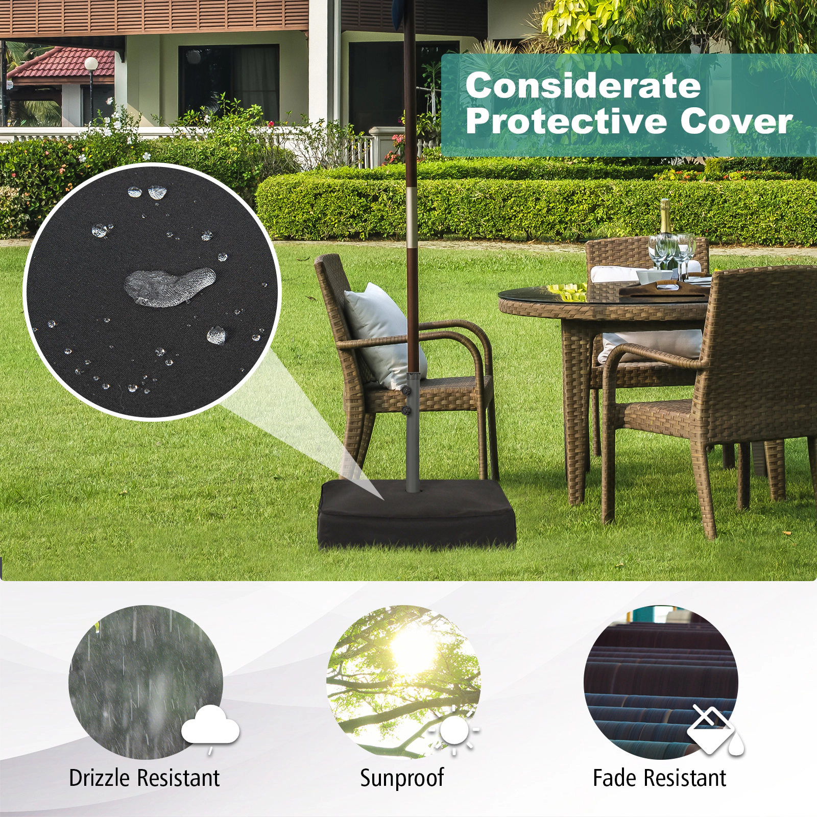 Slickblue Fillable Patio Umbrella Base with Sandbags for Up to 15 Ft Umbrella