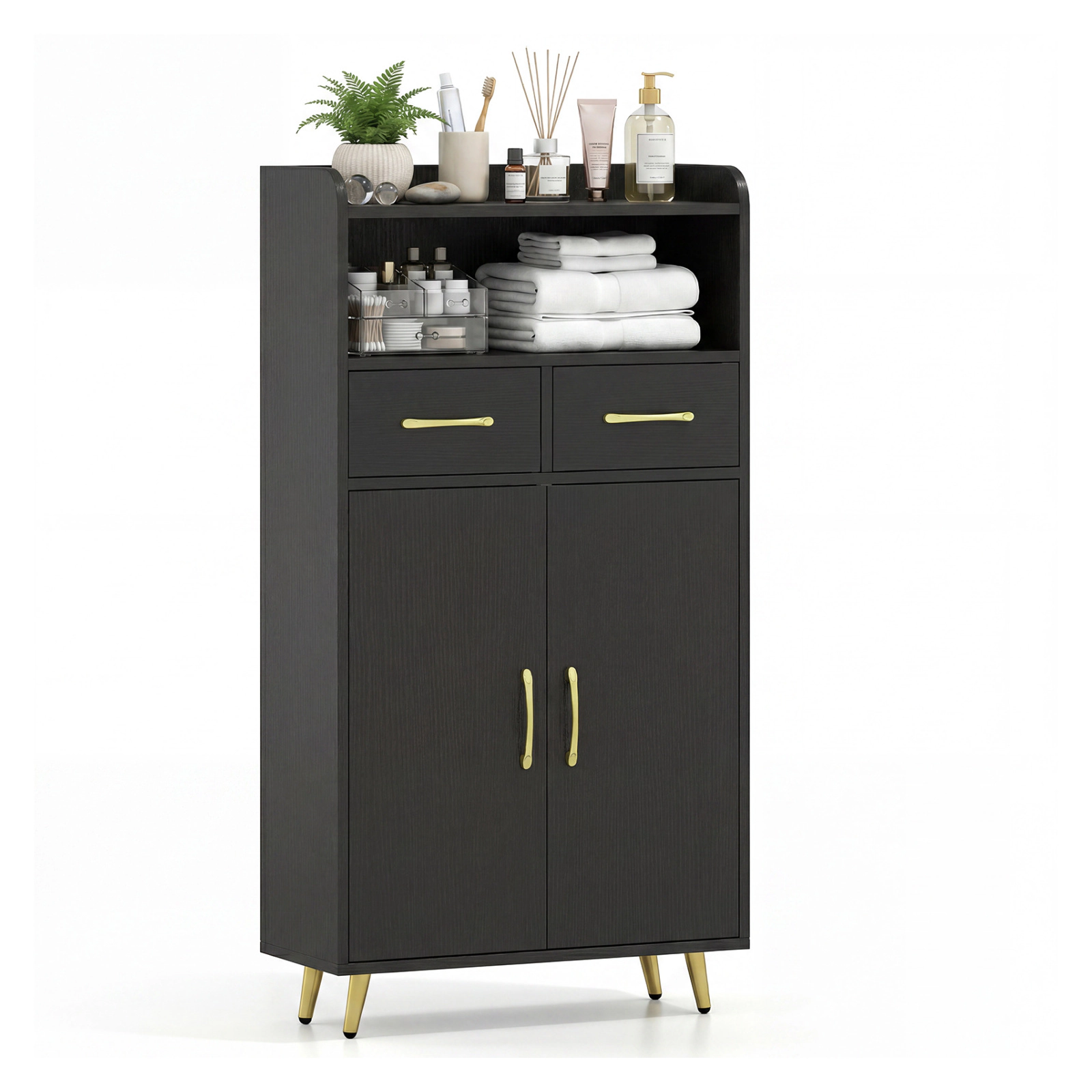 Glintex 42.5-Inch Bathroom Cabinet with Twin Drawers Metal Legs and Anti-Drop Design