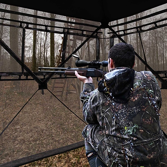 SUGIFT 2-3 Person Pop Up Hunting Blind Ground Tent with Triangle Windows Carry Bag and Storage Pocket Camouflage