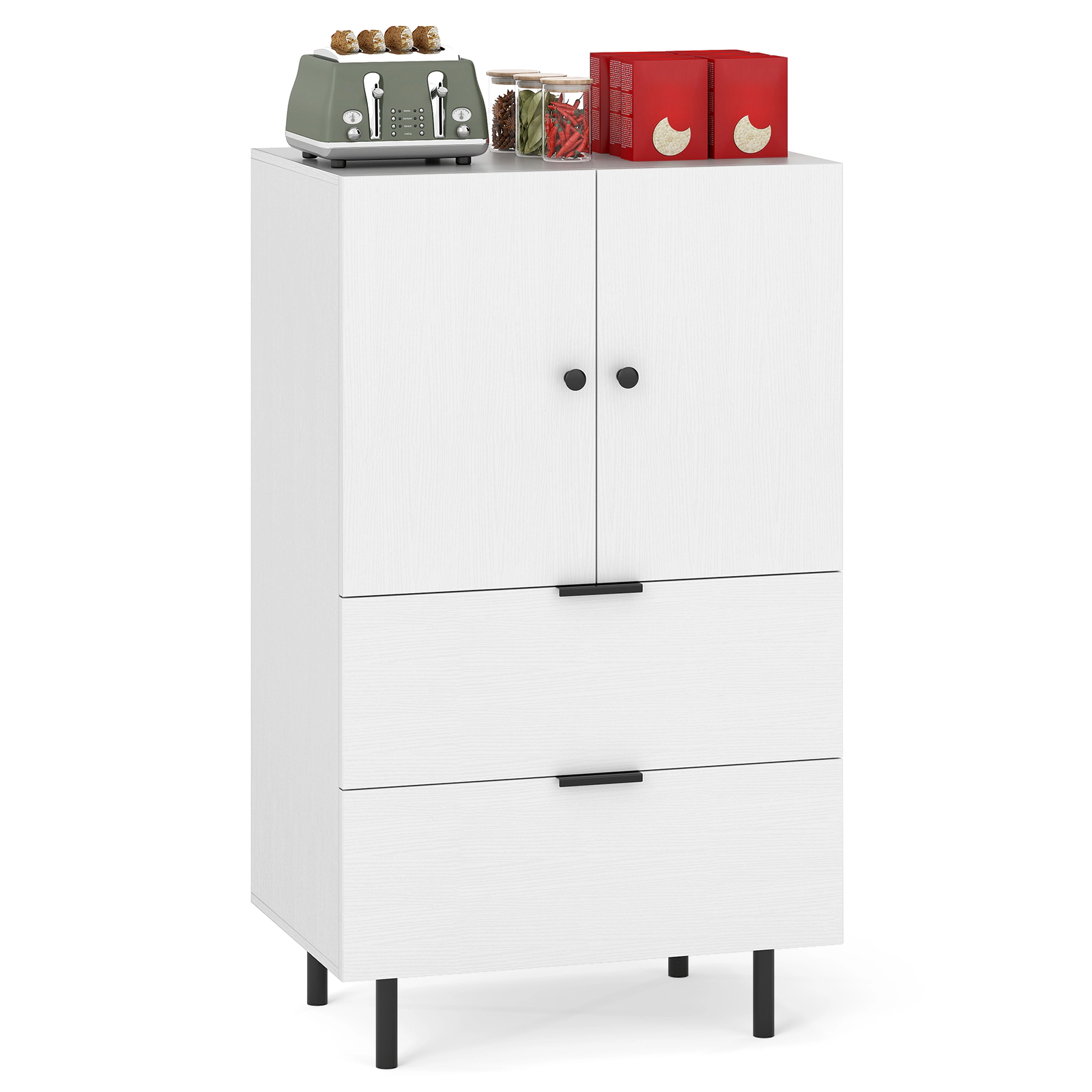 LJG Sideboard Buffet Cabinet 2-Door Serving Cupboard with Drawers