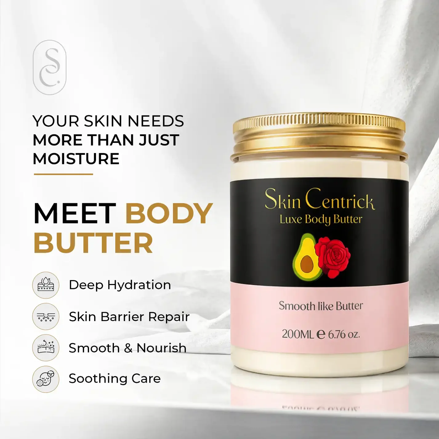 Skin Centrick Rose Shea Body Butter – Deep Hydration Moisturizer for Dry Skin