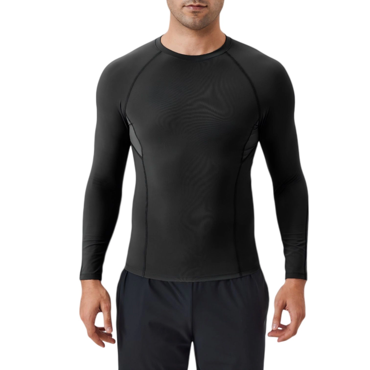Anna-Kaci Men's Long Sleeve Compression Shirt with Stretch Fit and Athletic Seam Detailing