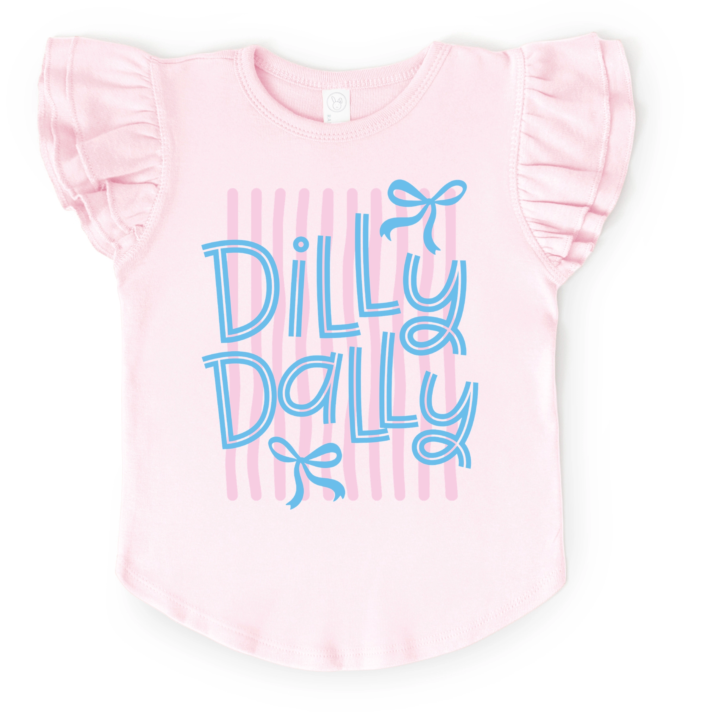 The Juniper Shop - Dilly Dally Stripes Girl's Flutter Sleeve Graphic T-Shirt