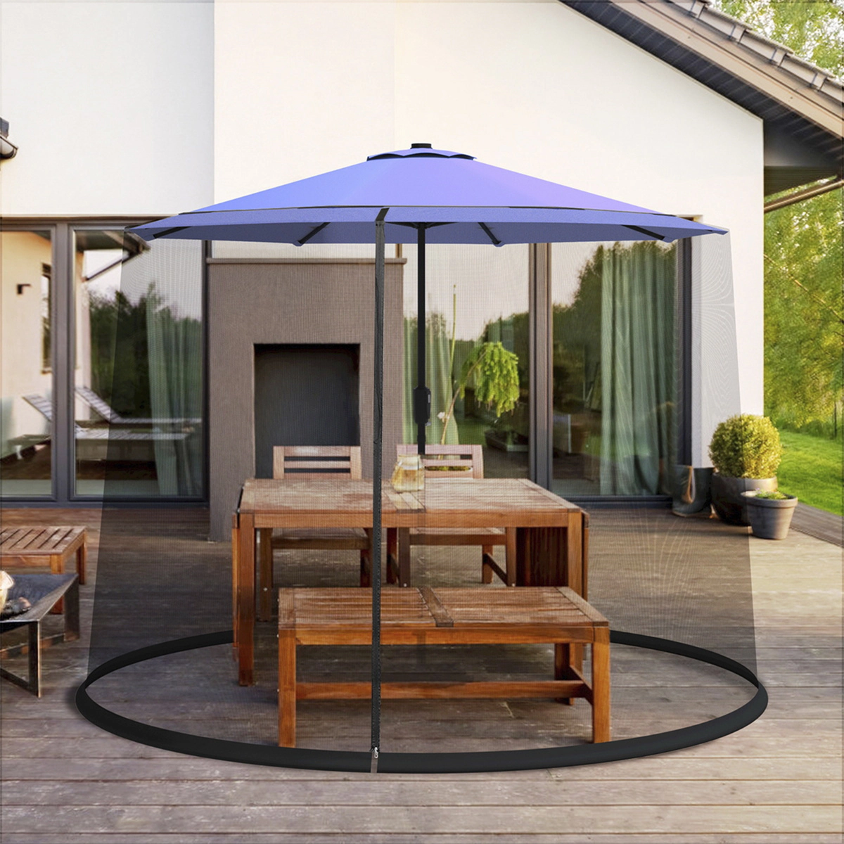 SUGIFT Mesh Umbrella Table Screen Mosquito Bug Insect Net for 9-10 ft Outdoor Umbrellas 7-ft Tall 2.4-lb Black