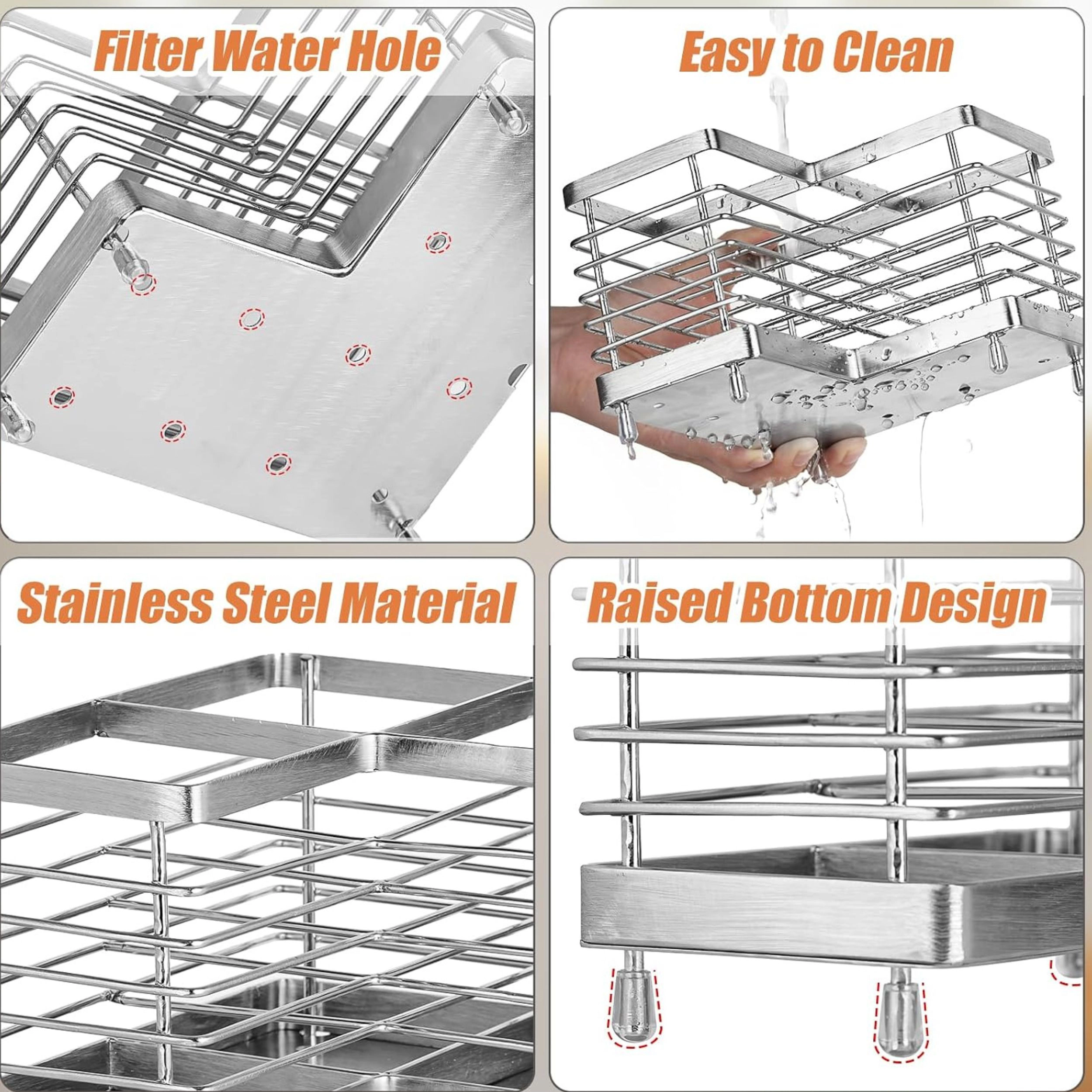Stock Preferred 3 Compartment Stainless Steel Utensil Holder and Drying Rack