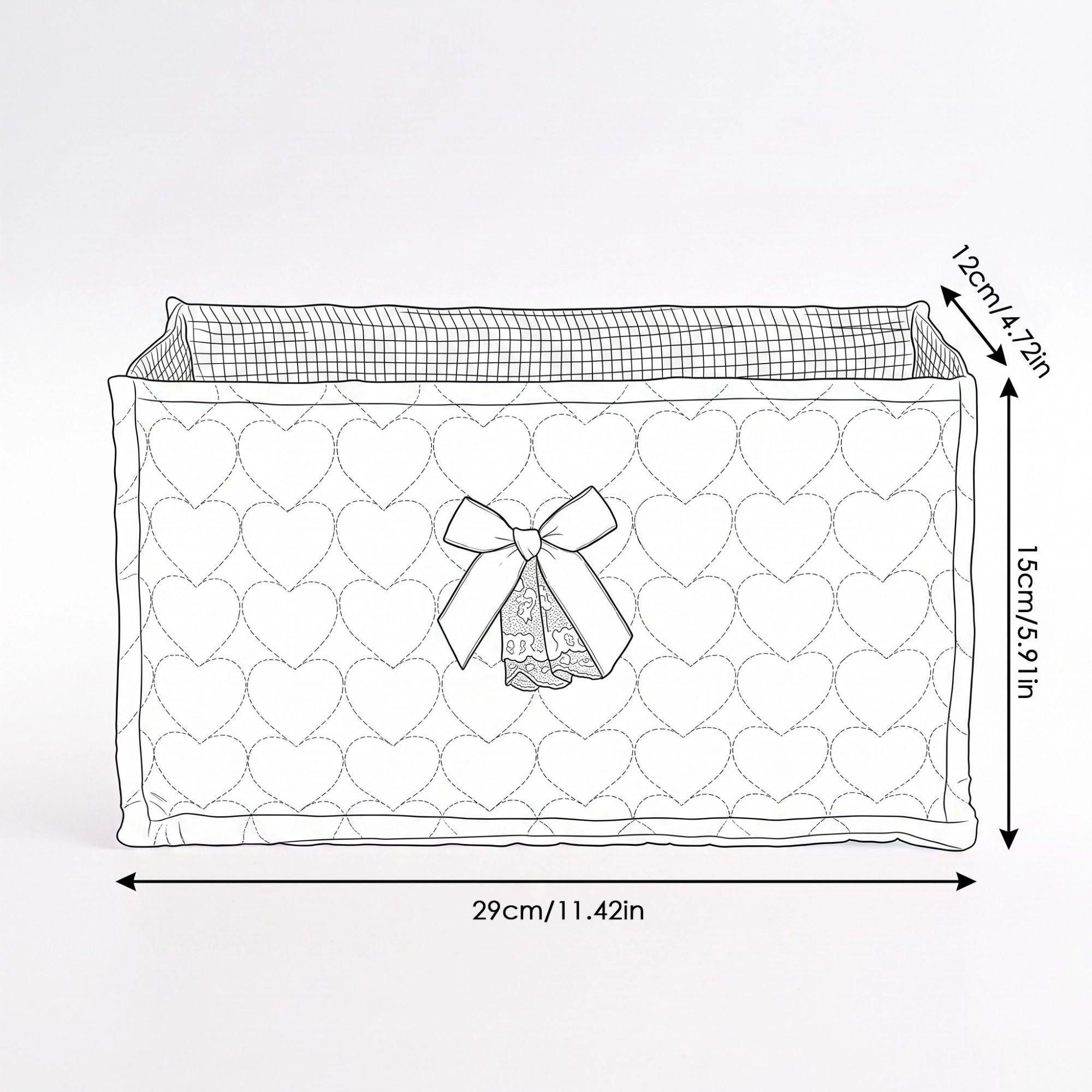 Alilang Women Quilted Heart Gingham Rectangular Storage Bin with Bow & Lace Accent