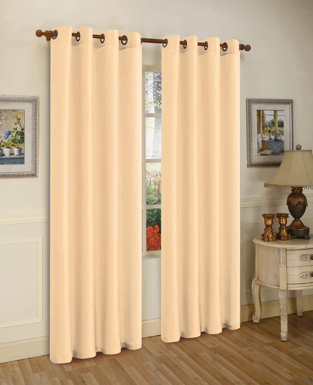J&V TEXTILES Solid Semi-Sheer Grommet Curtain Panel Set