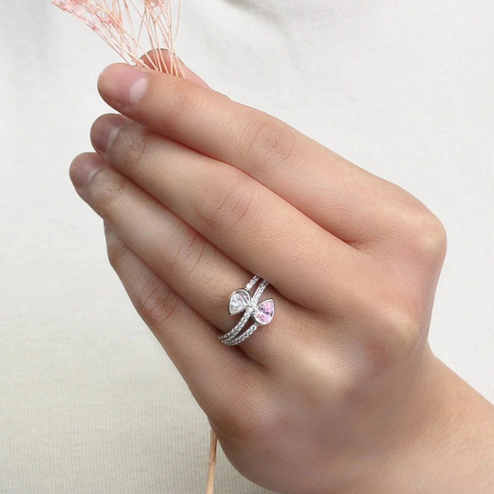 Elegant Dual Teardrop Infinity Ring with Dazzling Stones