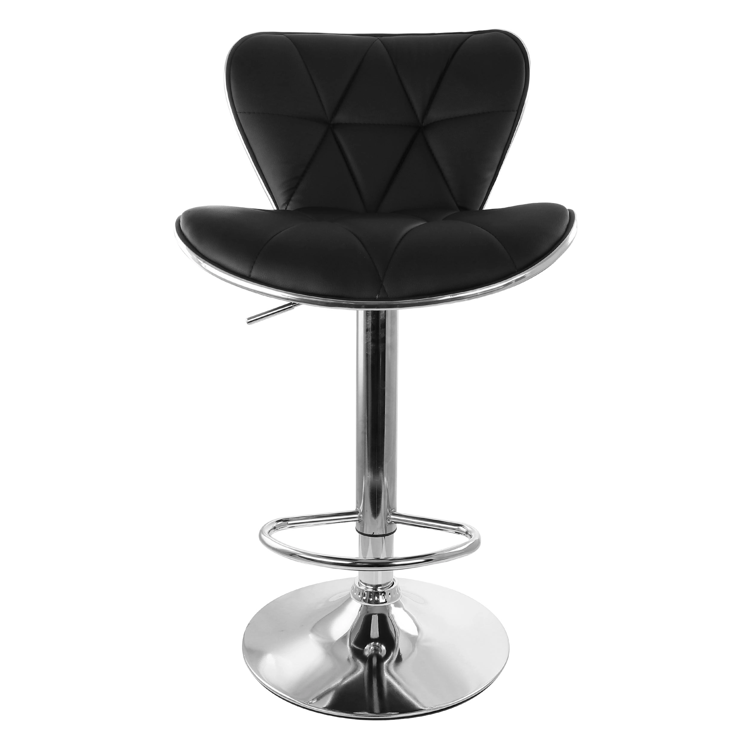 Elama 2 Piece Diamond Tufted Faux Leather Adjustable Bar Stool in with Chrome Trim and Base