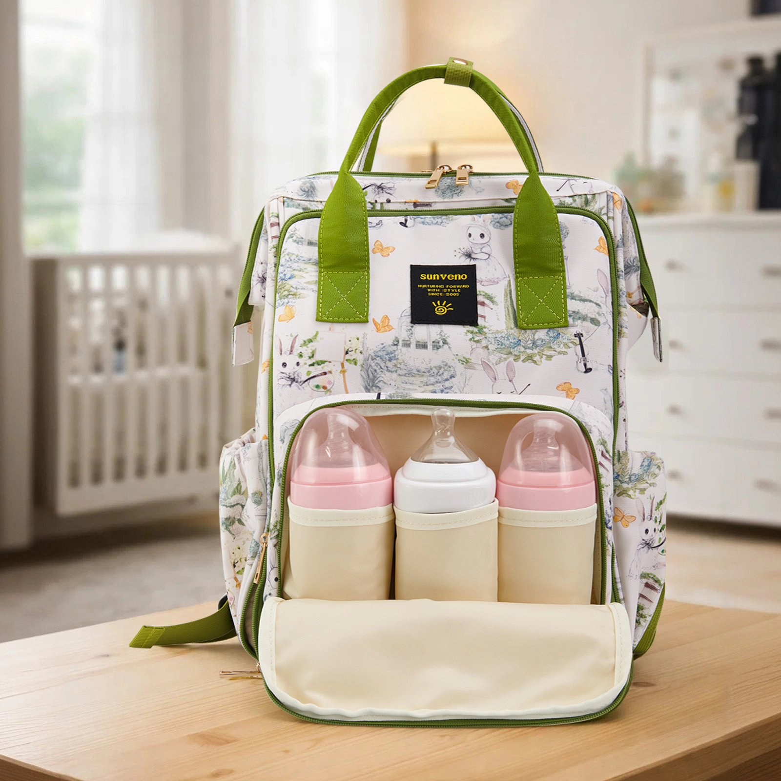 SUNVENO Wide-Open Frame Diaper Bag Backpack