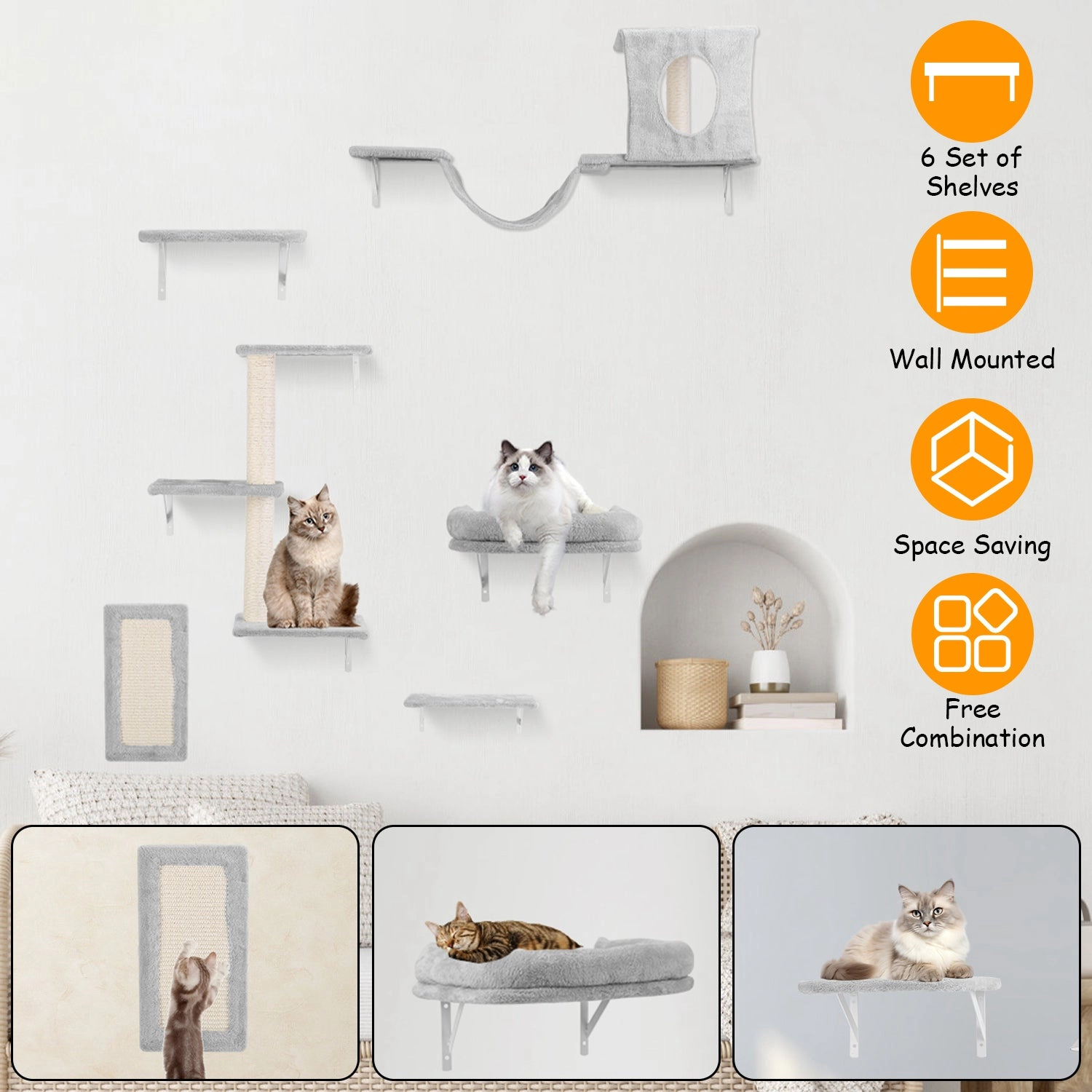 GBruno 6-Piece Wall-Mounted Cat Climbing Furniture Set