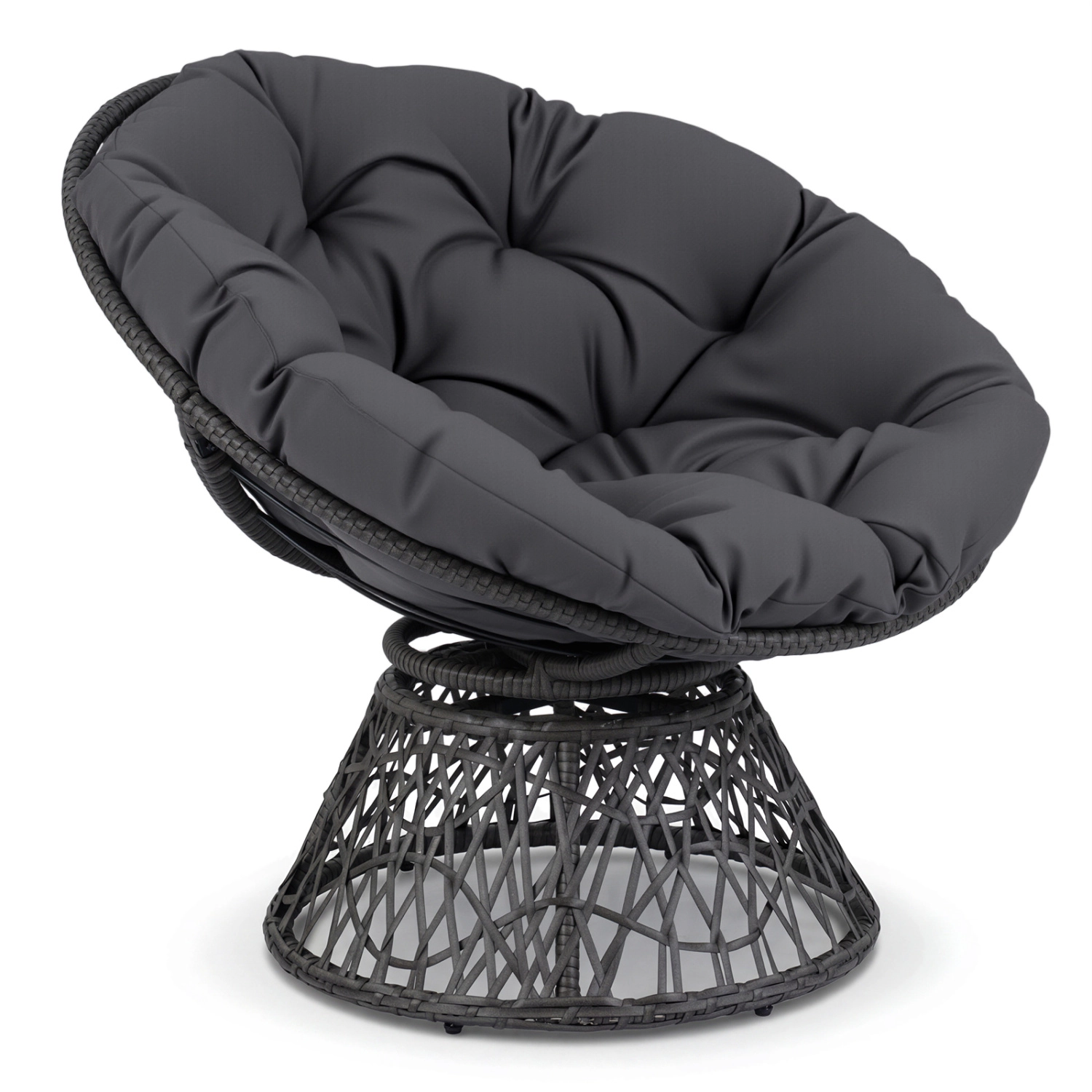 LJG Swivel Papasan Chair Round Wicker Lounge with Thick Cushion