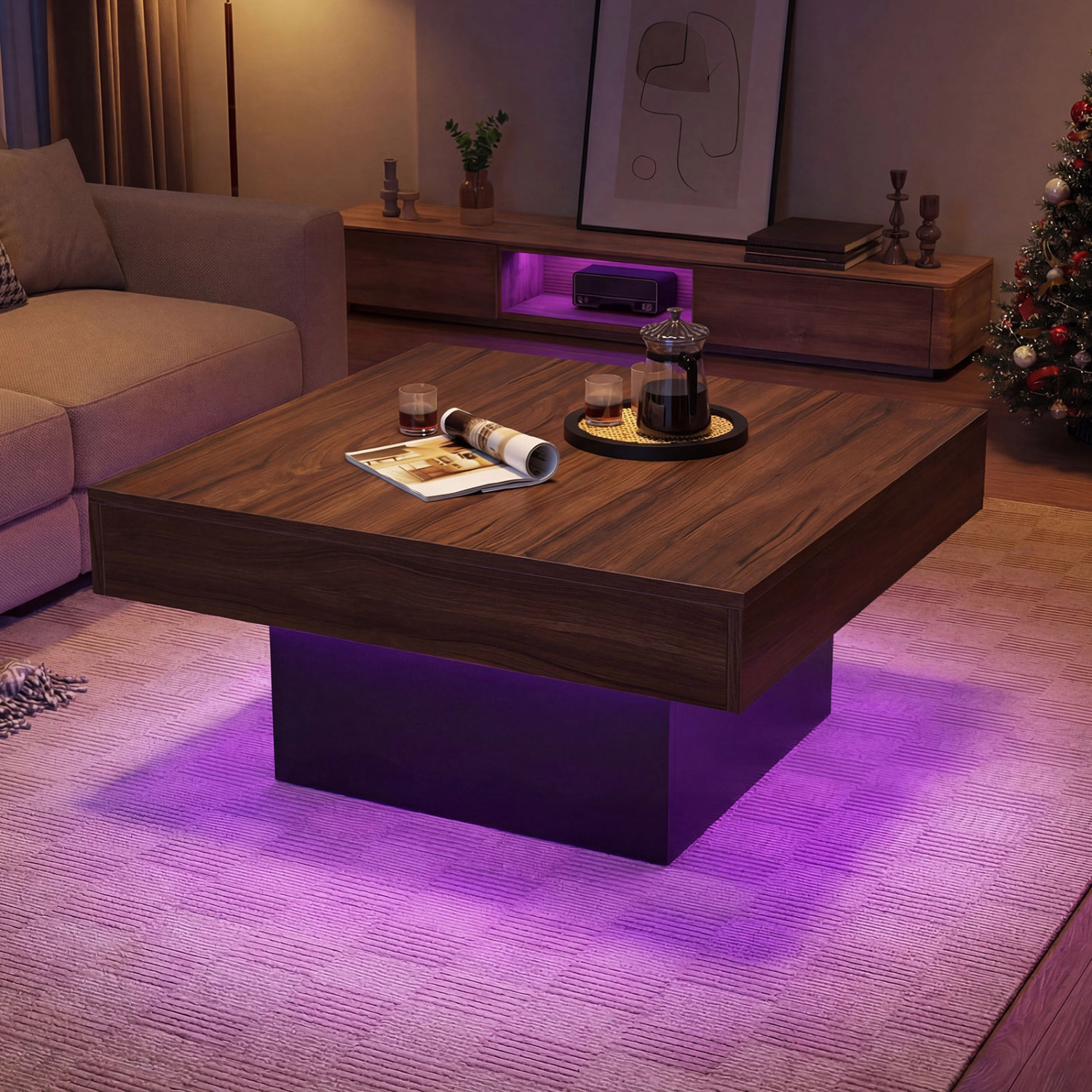SUGIFT 35.5-in 165-lb Capacity Square LED Accent Coffee Table with 21 Dynamic Modes and 20 Static Colors