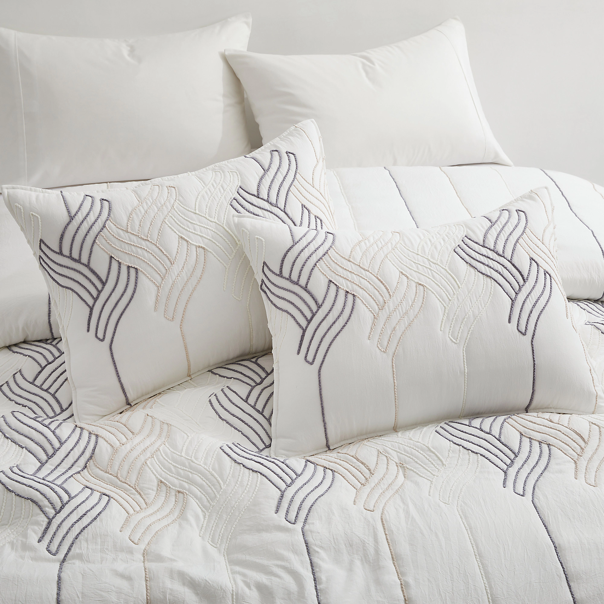 Unikome All Season Rope Embroidery Comforter Set, Elegant Quilted Down Alternative Bedding Set