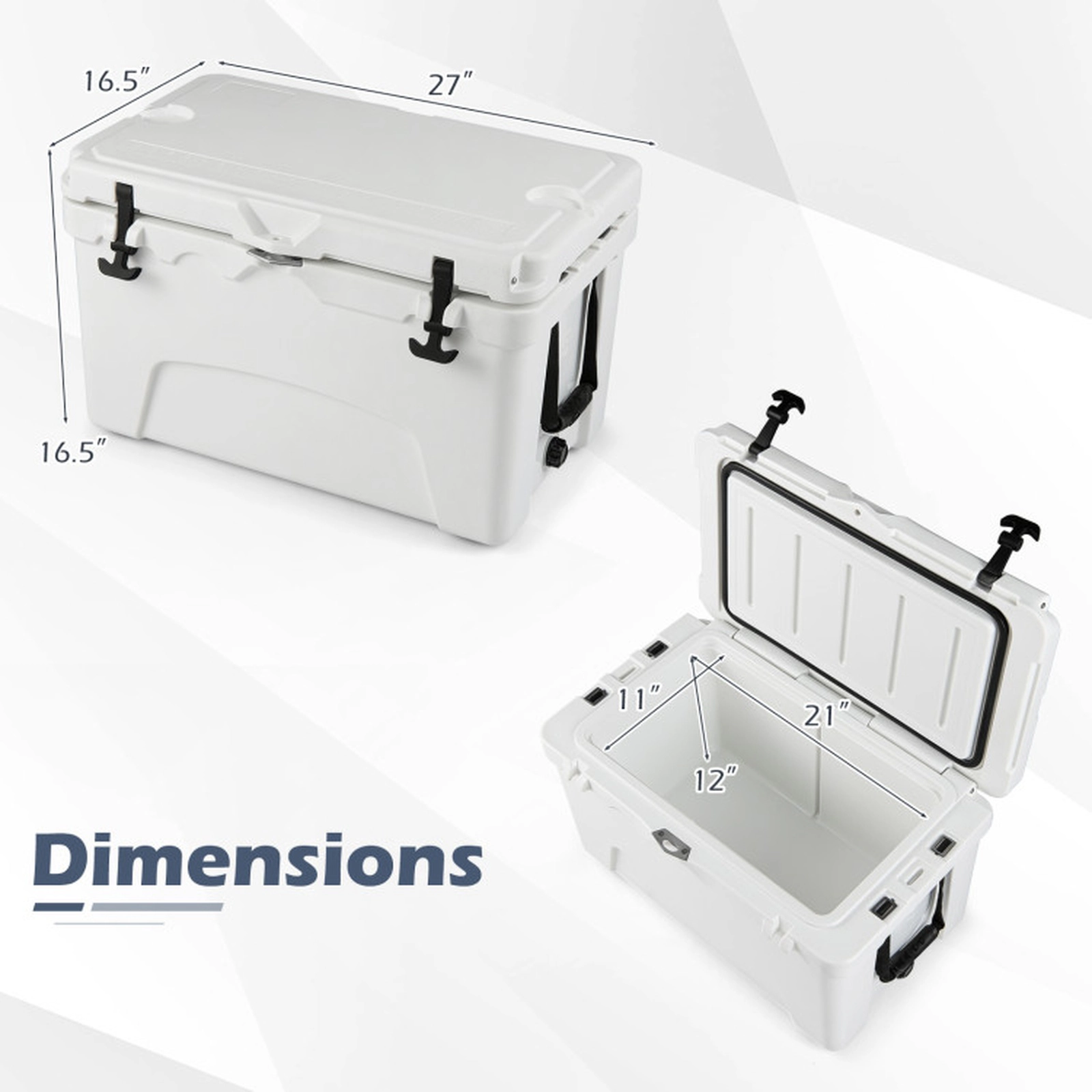 SUGIFT 45 Quart Portable Hard Cooler Insulated Ice Chest 440-lb Top Load Capacity 6-Day Ice Retention White