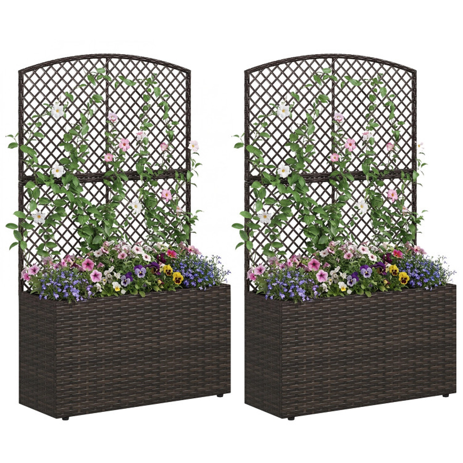 SUGIFT Set of 2 Brown Wicker Raised Garden Beds with Trellis 29-in W 11-in D 49-in H 130-lb Planter Capacity
