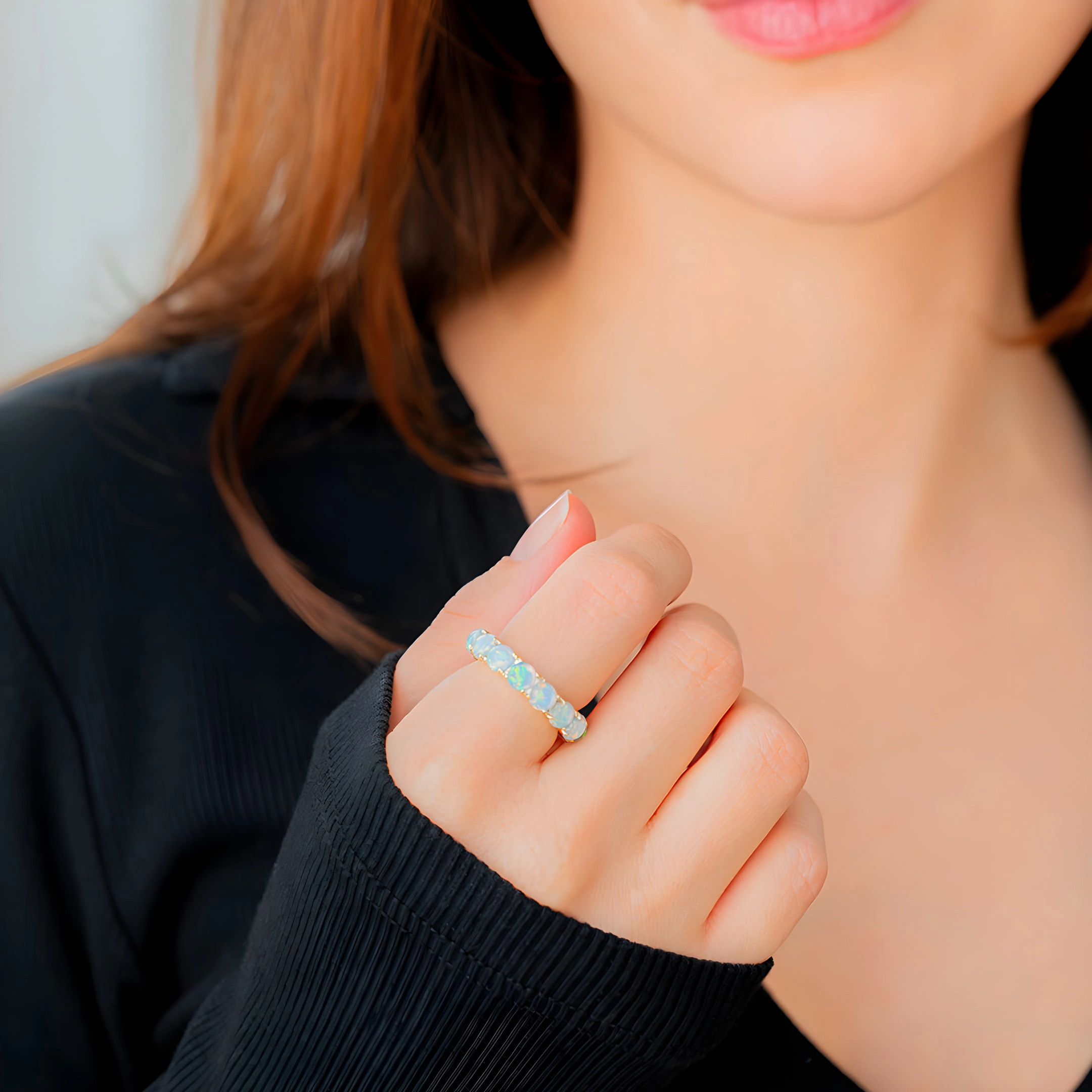 Mint & Lily Women's Blue Opal Eternity Ring