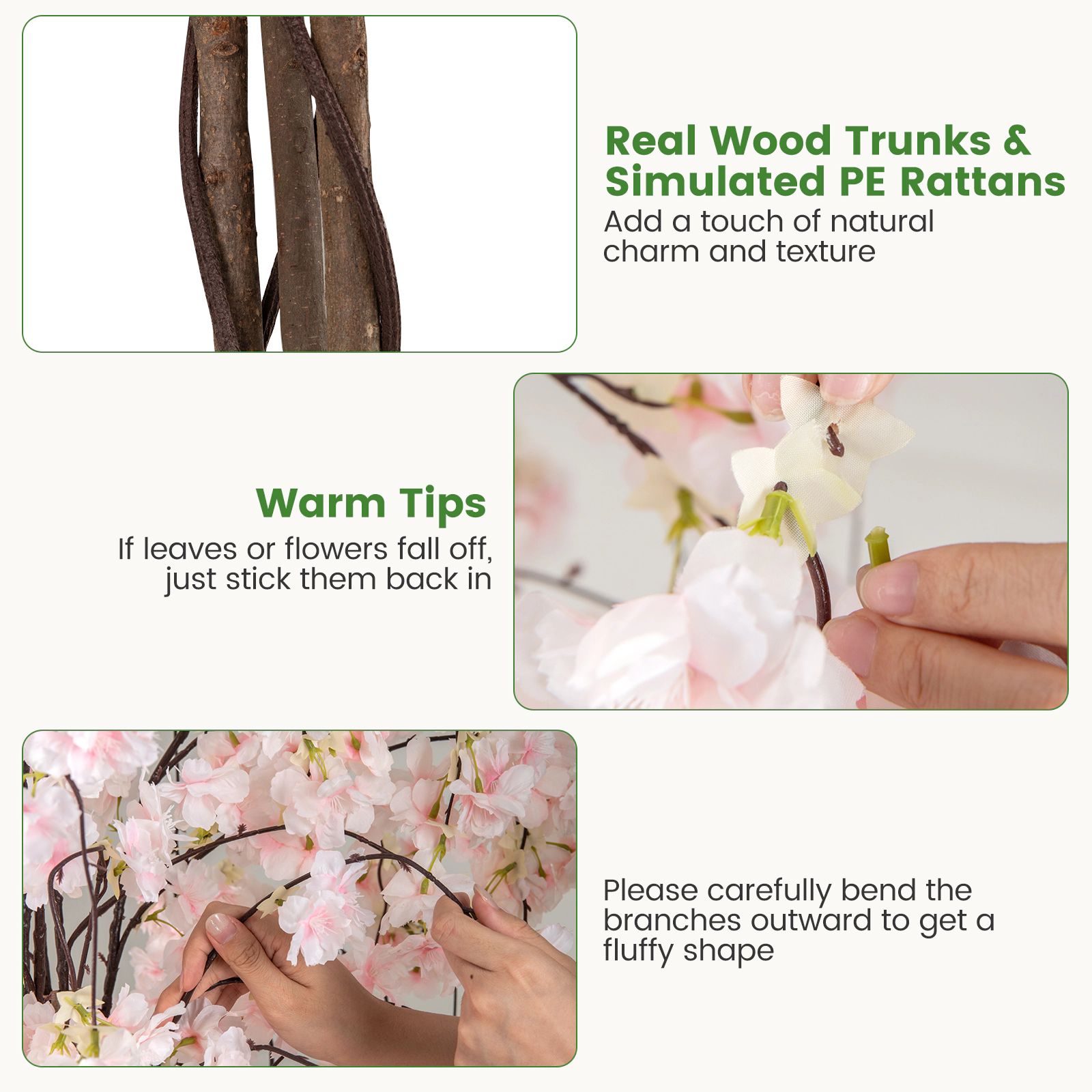 SUGIFT 5.5-ft Tall Artificial Cherry Blossom Tree 2-Pack with Pink/White Flowers and Real Wood Trunks in Pots White