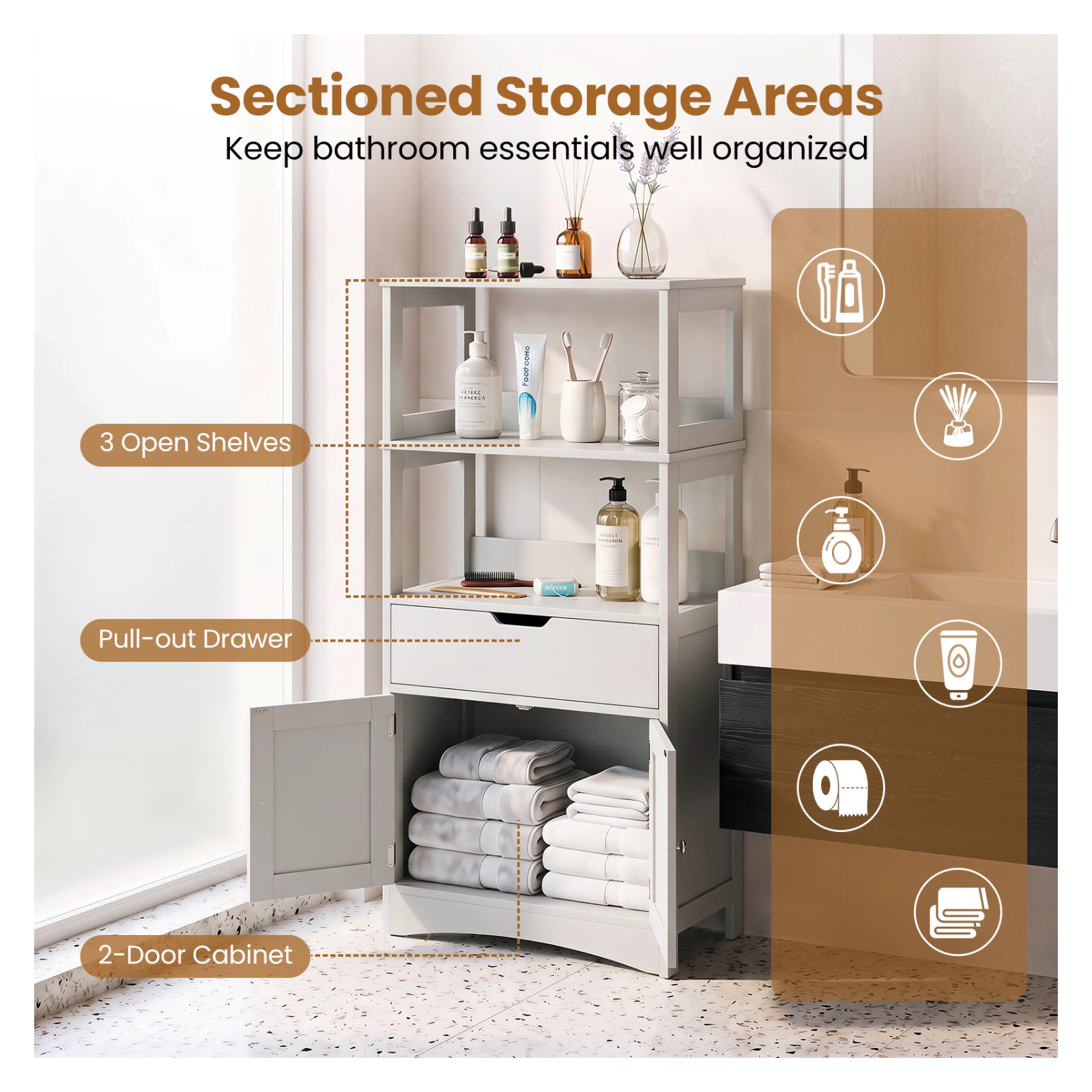 Glintex 48-Inch Bathroom Cabinet with Anti-Fall Baffles Drawer and 2 Doors