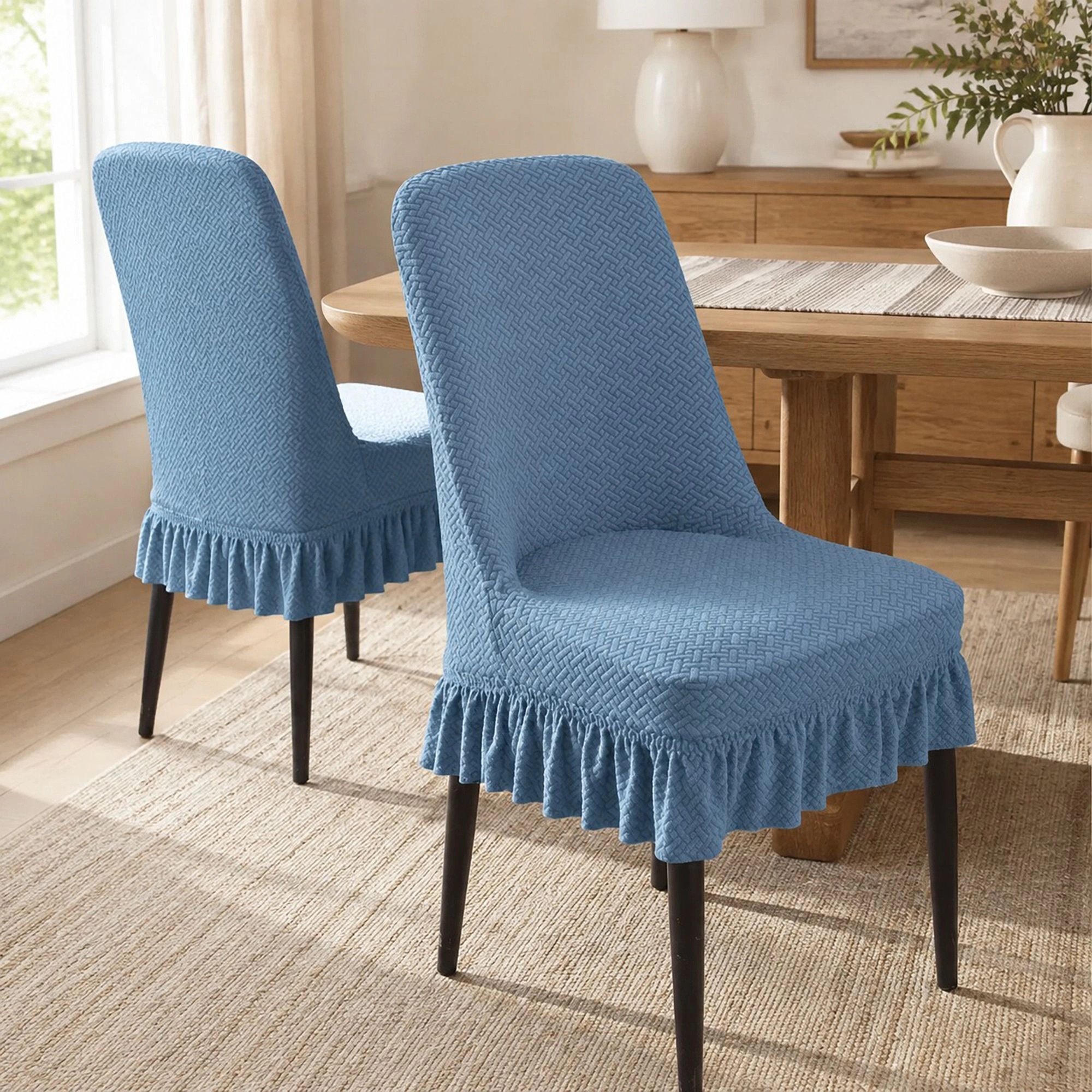 Alilang Textured Stretch Dining Chair Cover with Ruffled Skirt