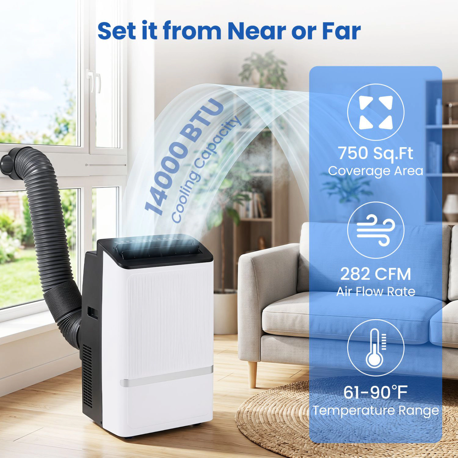 SlickBlue Unisex Portable 14000 BTU Smart Air Conditioner