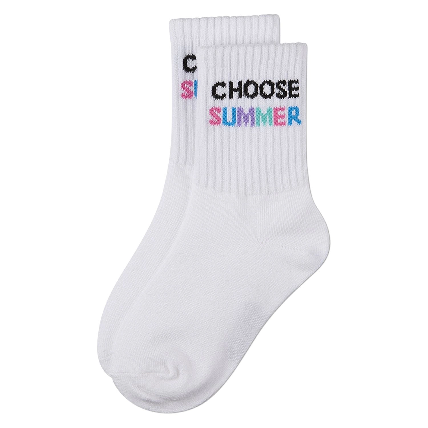 Girls "Choose Summer" Ribbed Cotton-Blend Crew Sock