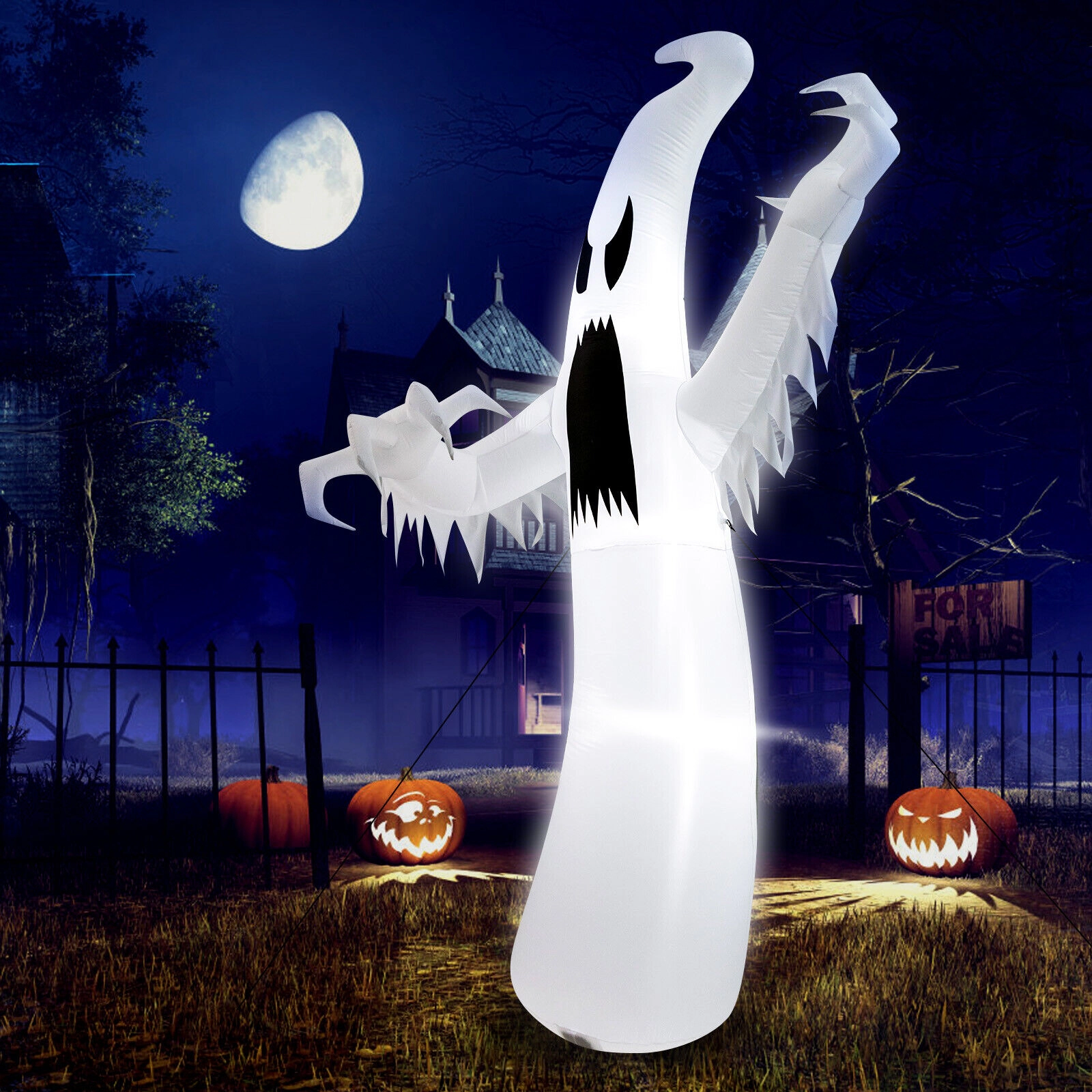 LJG 12 Feet Halloween Inflatable Ghost with LED Lights