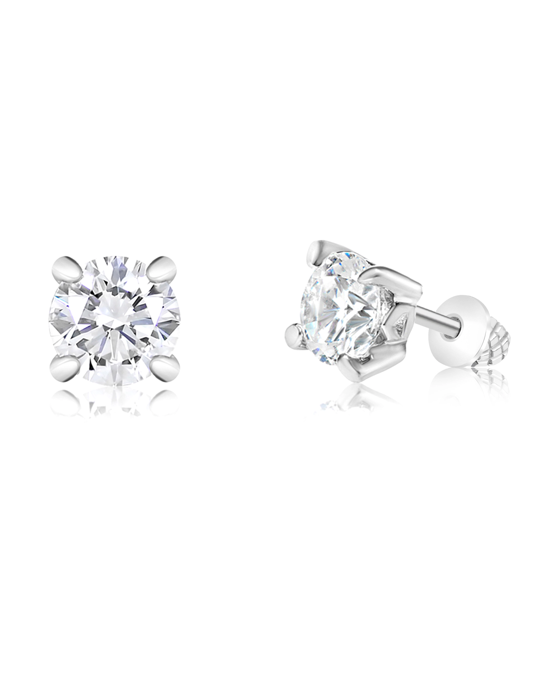 CHANTEUR April Crystal Screw Back Stud Earrings for Girls - White Gold Palladium Plating, Surgical Steel Posts