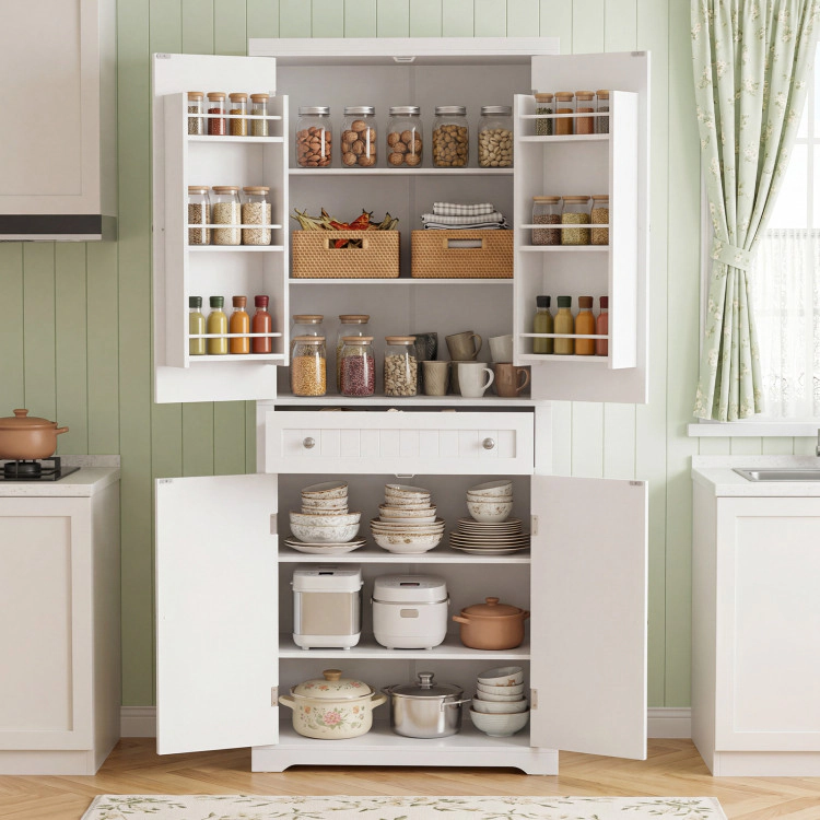 Hivvago 72” Tall Kitchen Cabinet, Pantry Storage Cabinet With 4 Fluted Doors And 6 Door Shelves