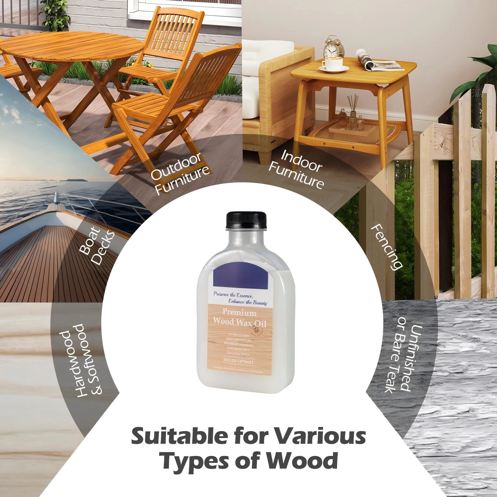 SUGIFT Clear Teak Wood Wax Oil Care Kit with 2 Brushes and Duster Cloth 16-oz Bottle 4-in W 1.5-in D 7-in H