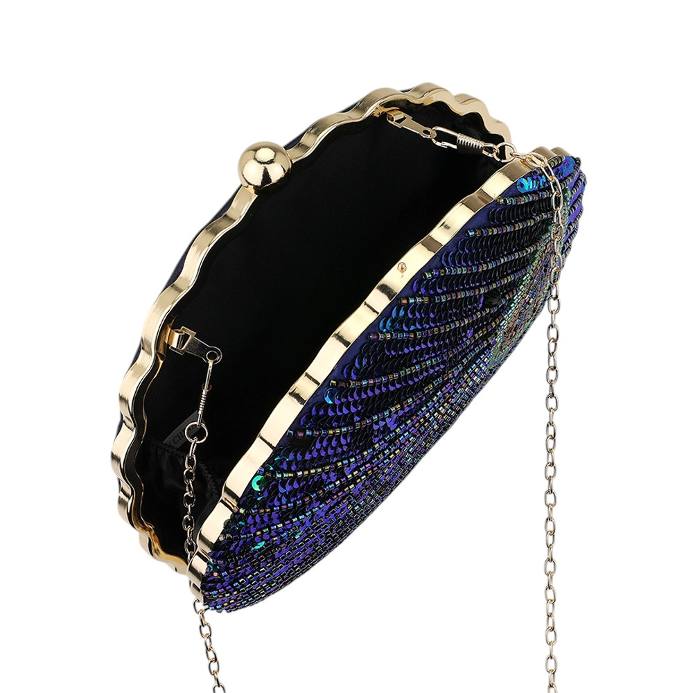 Fashnzfab Beaded Sequin Peacock Clutch Evening Bag Crossbody Bag