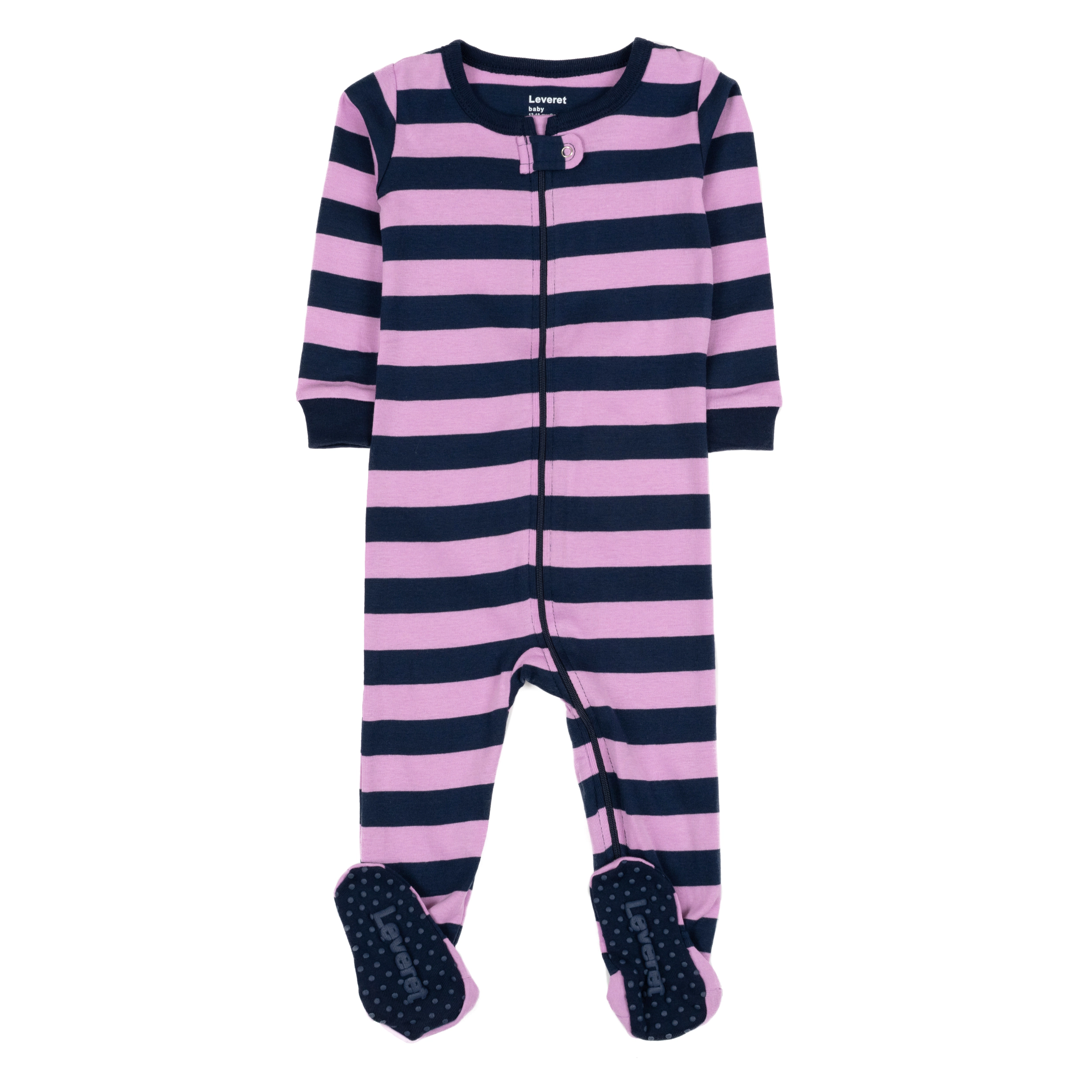 Leveret Baby Girls Purple Striped Cotton Footed Pajamas