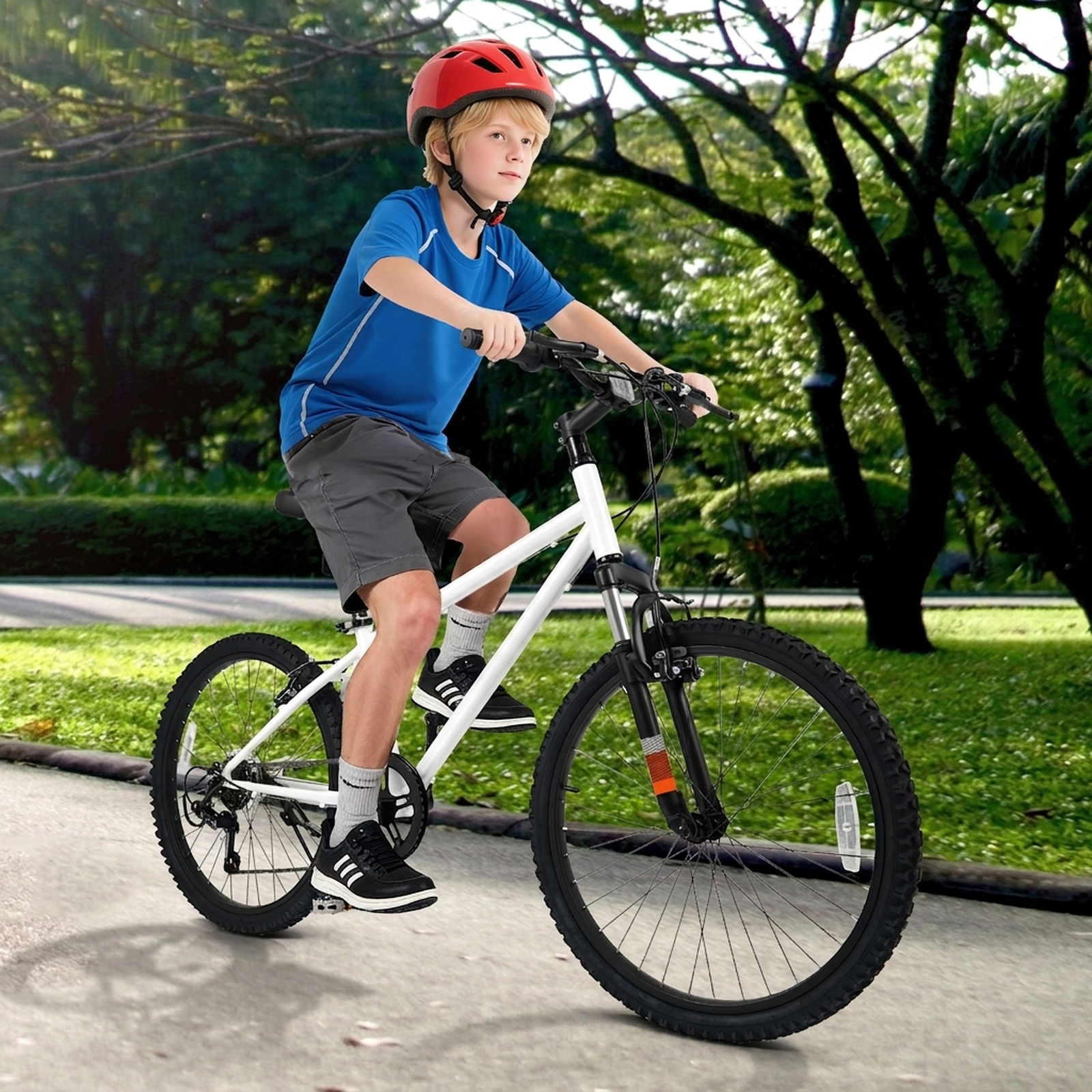 24-in Kids Mountain Bike 6-Speed Boys/Girls Bicycle Front Suspension Fork Dual V-Brakes Adjustable Seat Bell Ages 8+