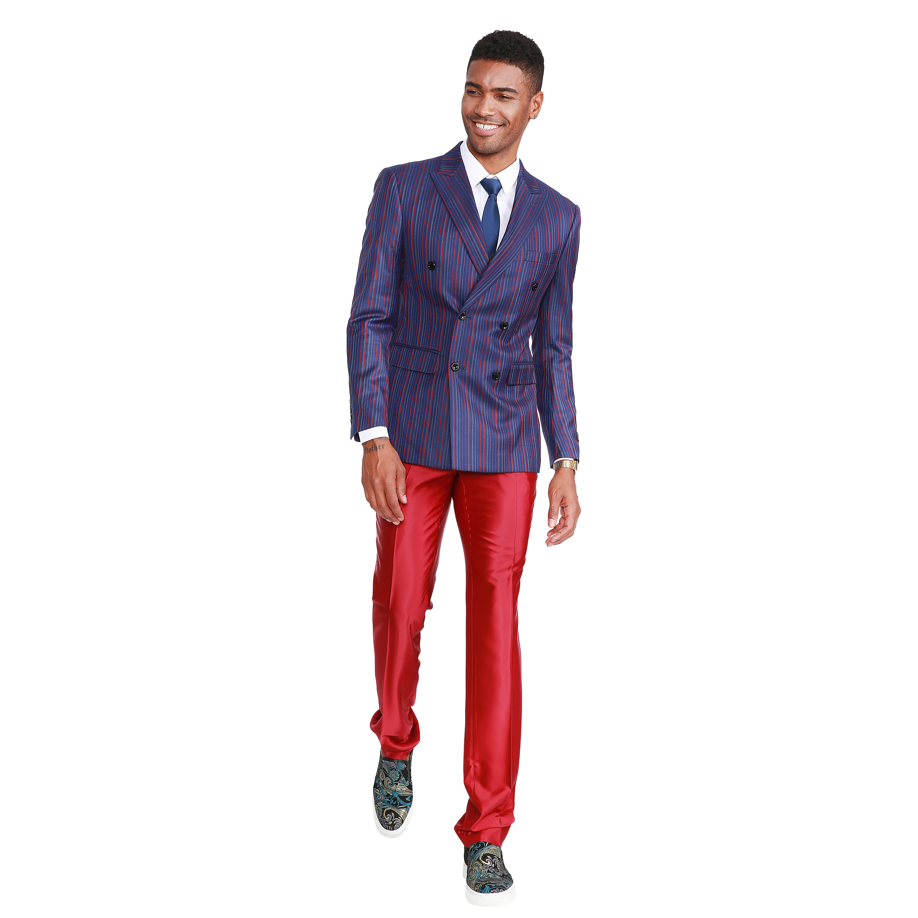 Tazzio Men's Double Breasted 2-Piece Suit Set, Fashion Pinstriped