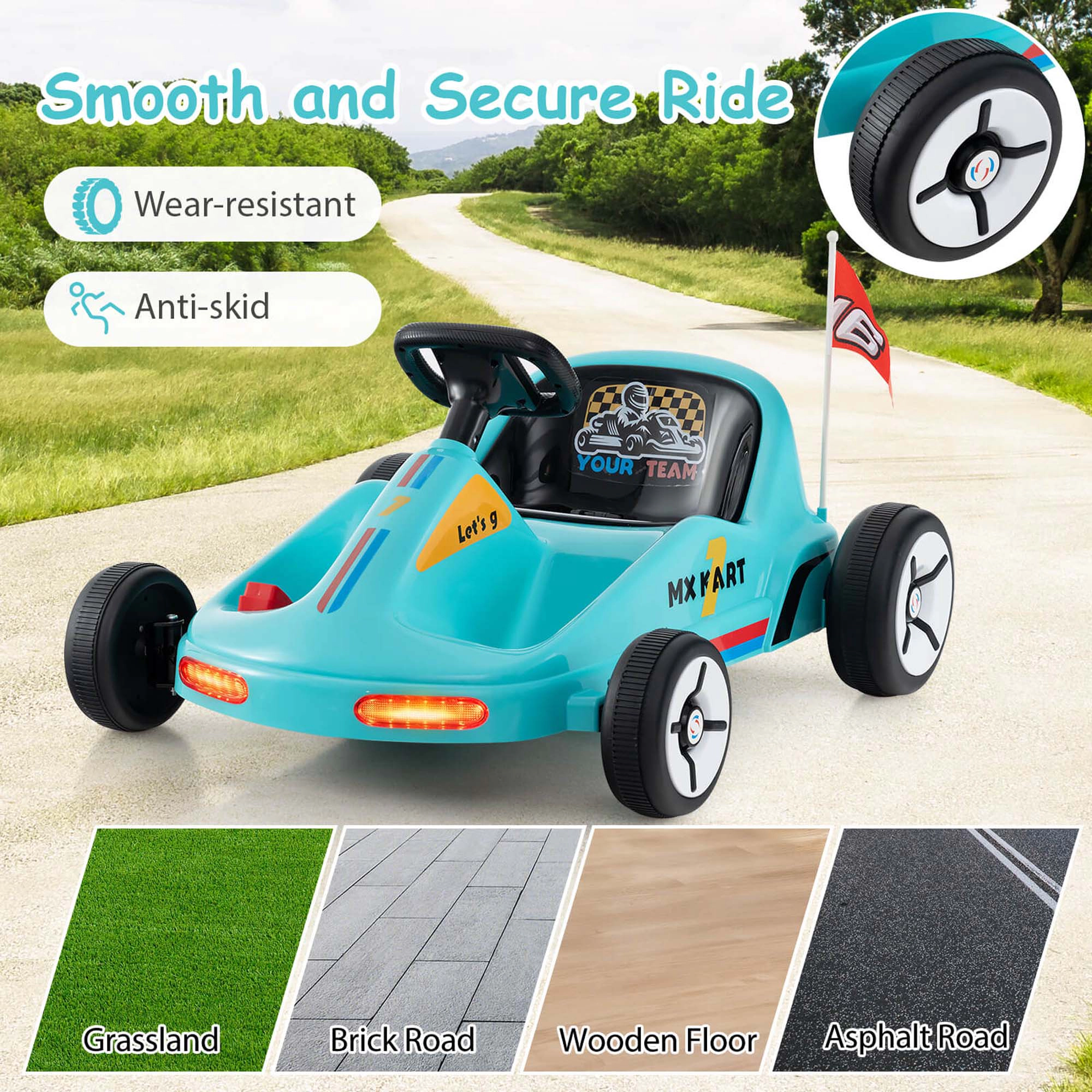 Costway 12V Kids Electric Go Kart 7AH Battery Powered Ride on Race Toy with Remote Control
