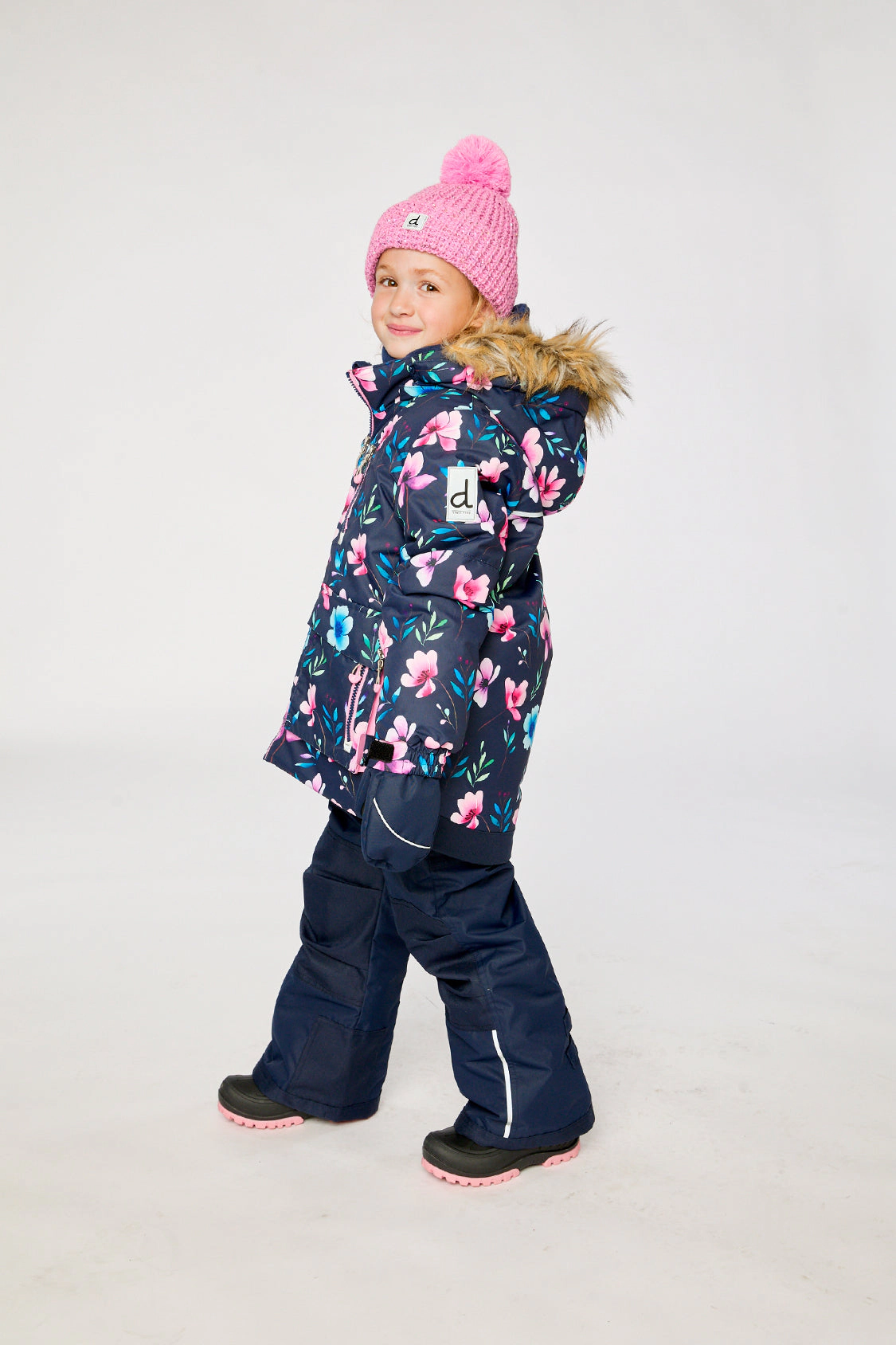 Deux par Girls Floral Print Two Piece Play Snowsuit with Hooded Jacket and Snow Pants