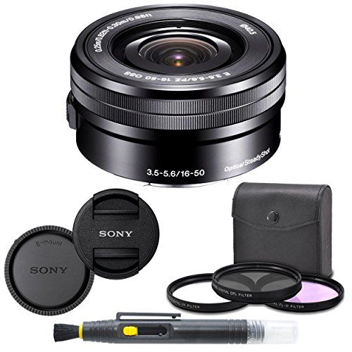 Sony SELP1650 16-50mm Power Zoom Lens (Black) + 8PC Kit includes 3 Piece Filter Kit (International Version)
