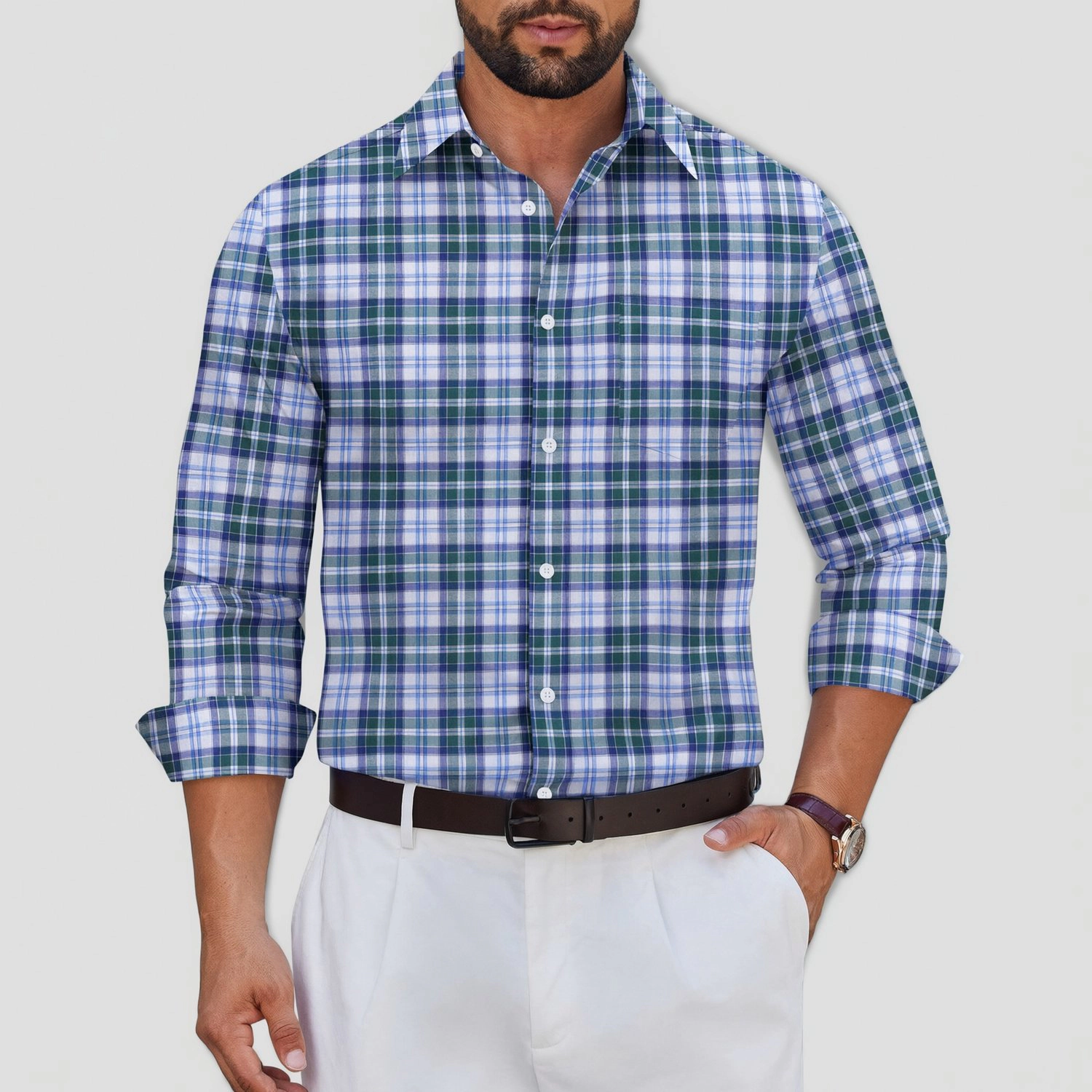 COOFANDY Mens Casual Plaid Long Sleeve Shirt Button Down Checkered Collar Tops