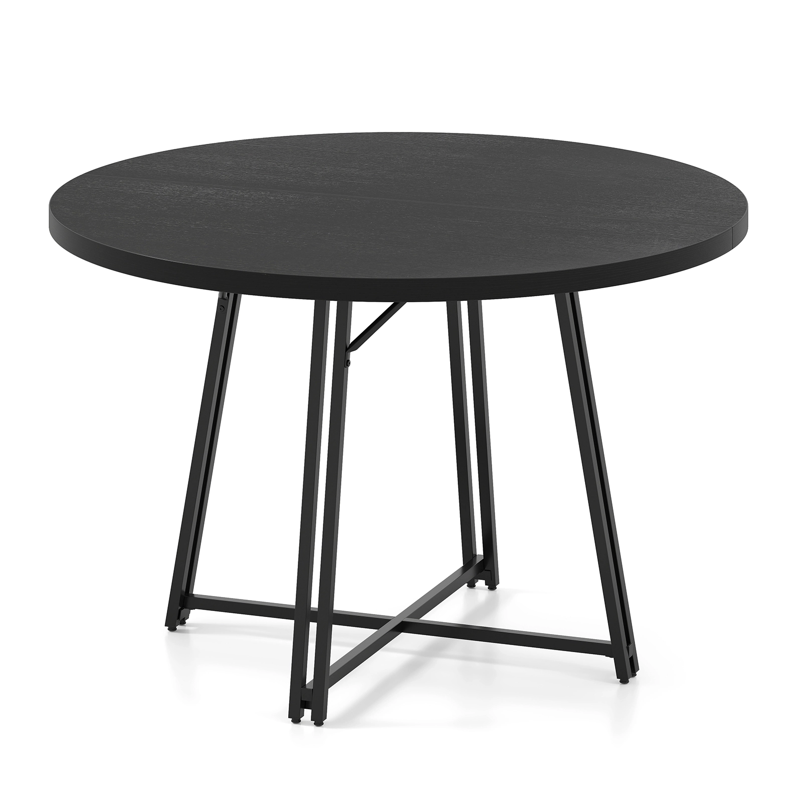 SUGIFT 47-in Round Dining Table for 4-6 People with Cross Metal Base 200-lb Capacity 47 x 30.5 in Black MDF Top