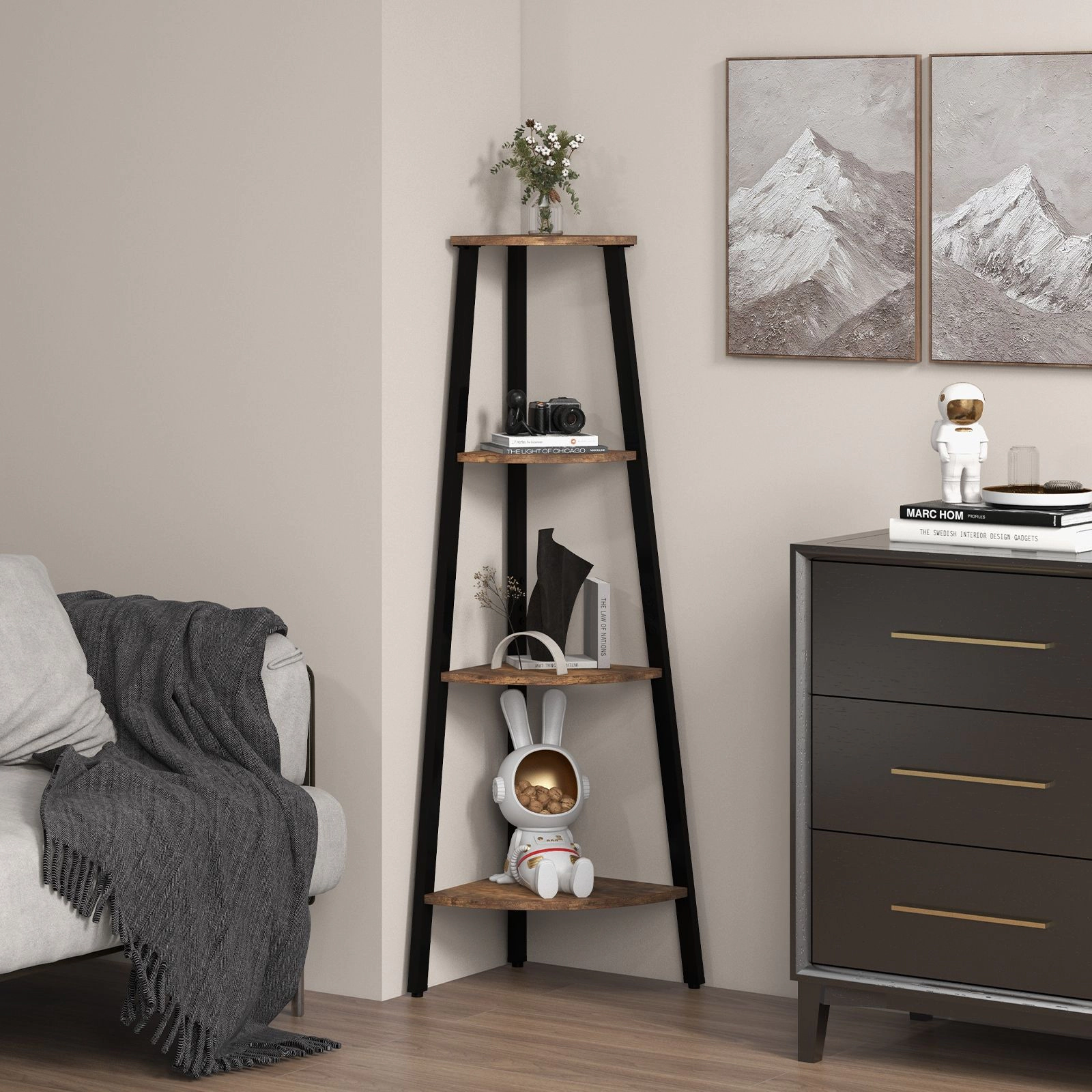 SlickBlue Modern 4-Tier Corner Bookshelf with Open Display Shelves